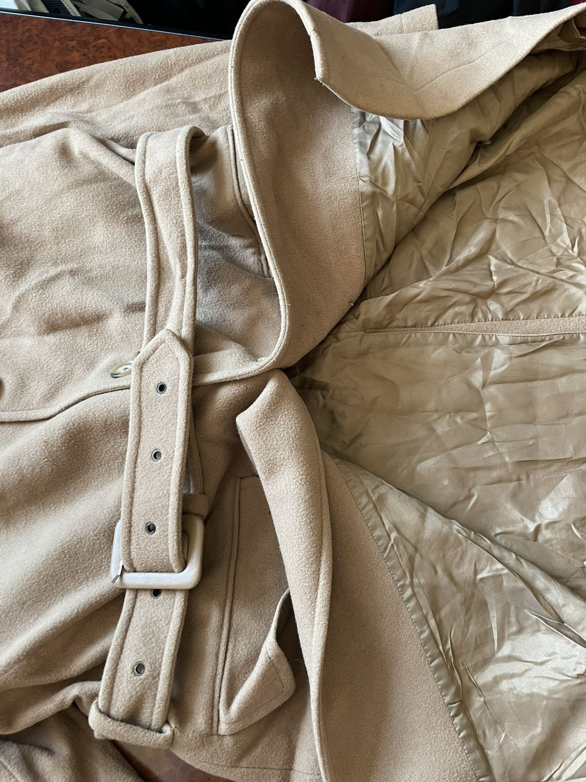 Vintage Double Breasted beige wool coat jacket trench desert old lux Size US M / EU 48-50 / 2 - 5 Thumbnail