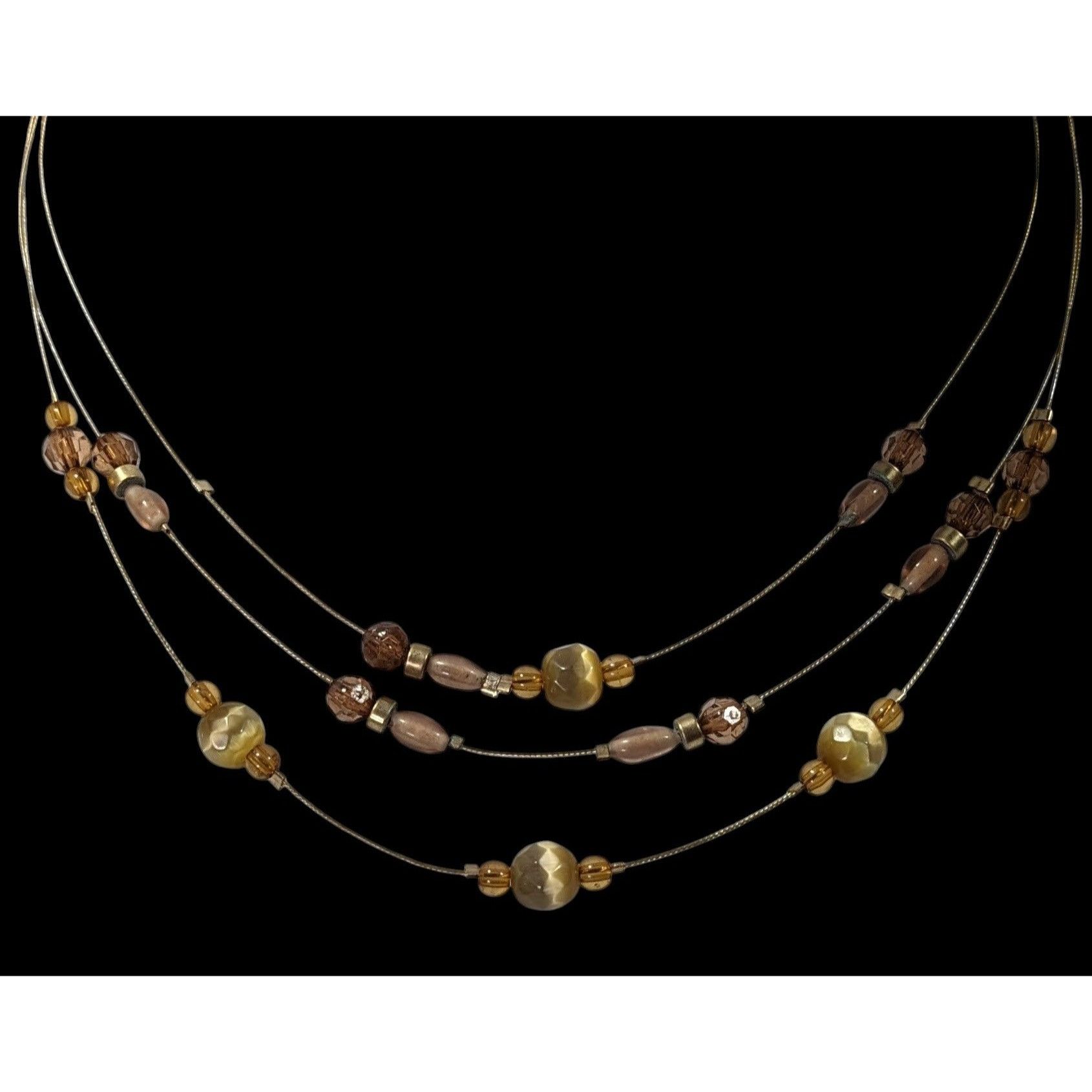 Other Retro Yellow Brown And Gold Tone Glass Beaded Floating Neckl Size ONE SIZE - 2 Thumbnail