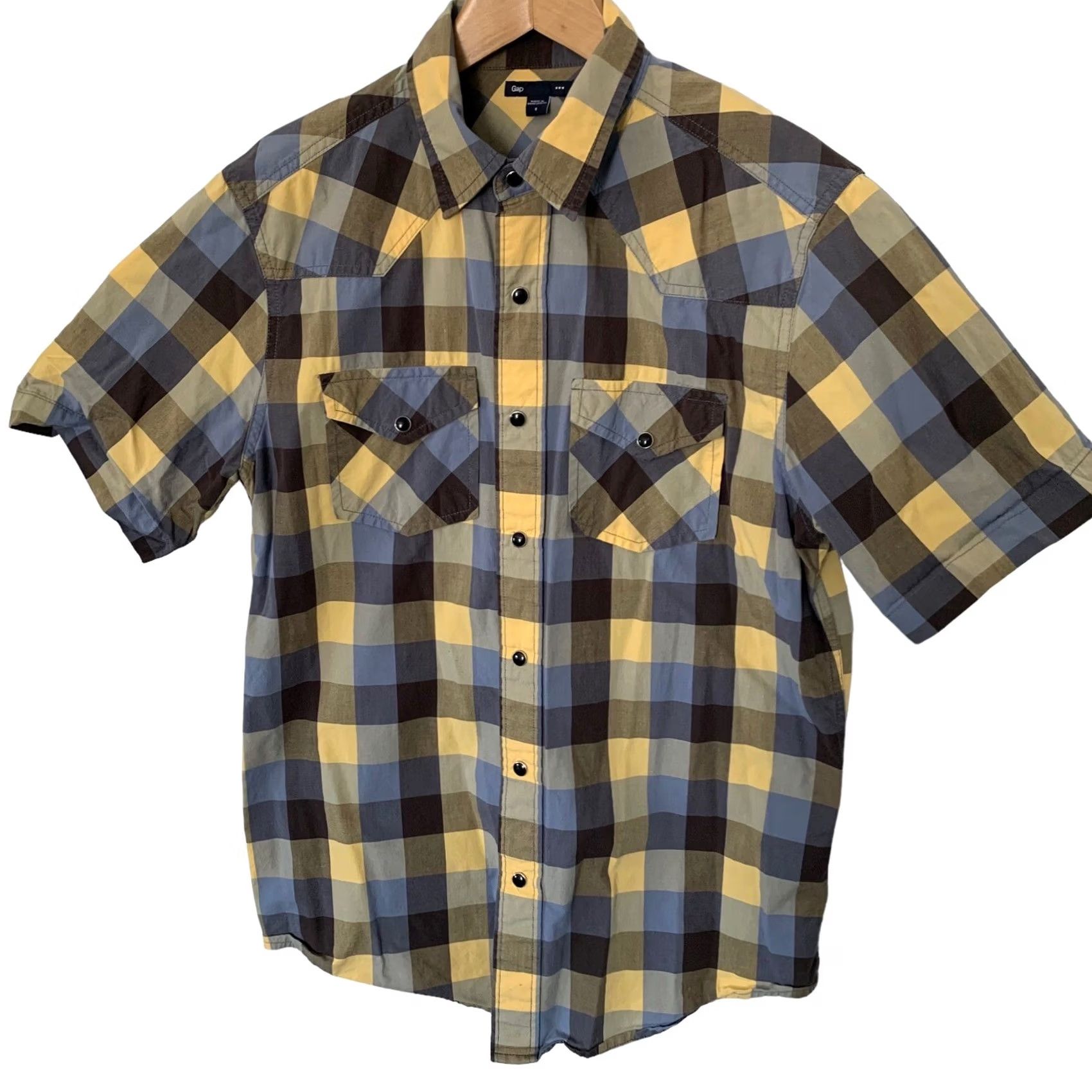 Gap Gap Pearl Snap Shirt Mens S Short Sleeve Plaid Western Buffalo Check Button-Up Cotton Size US S / EU 44-46 / 1 - 6 Thumbnail