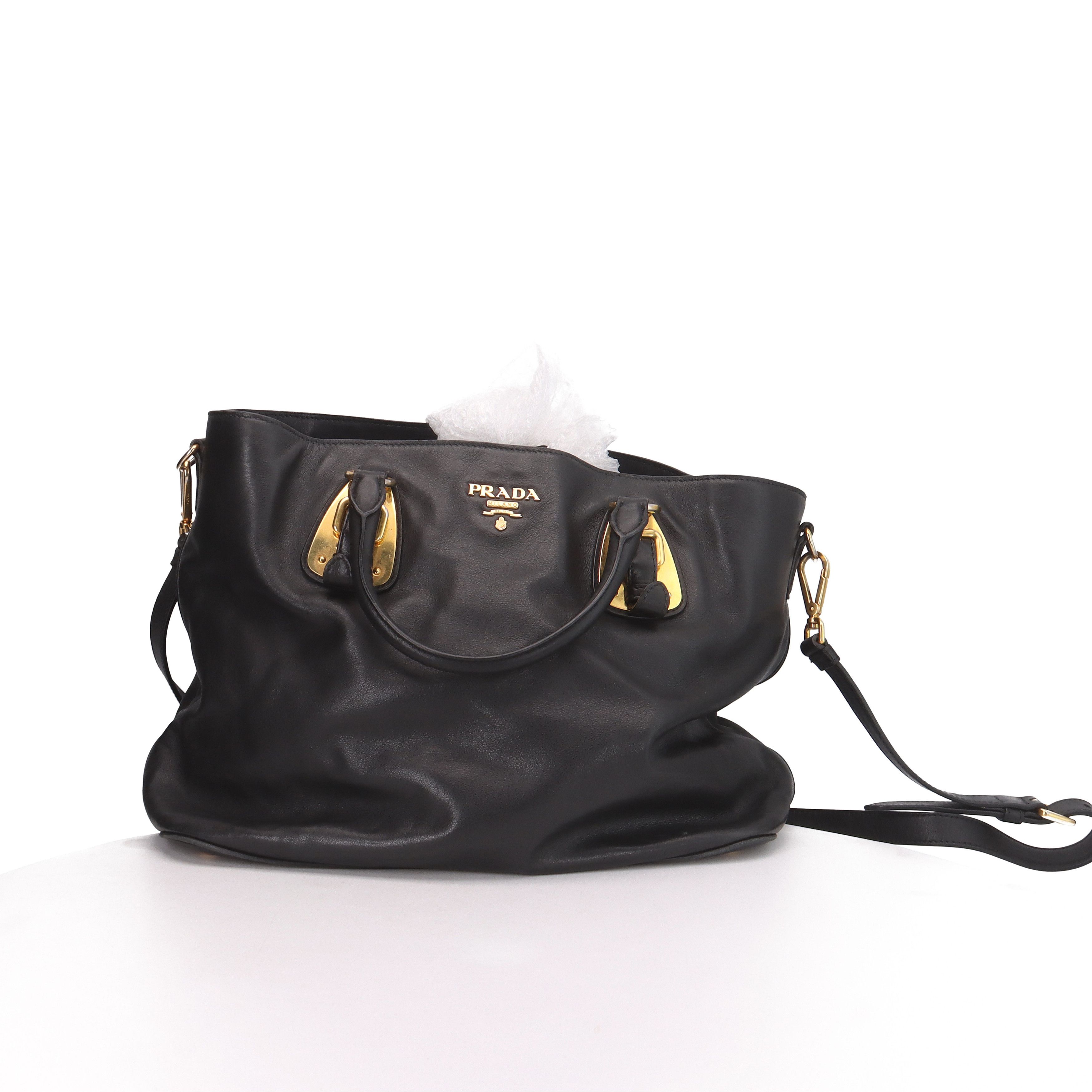 Prada Prada Black Leather Shoulder Bag Size ONE SIZE - 1 Thumbnail