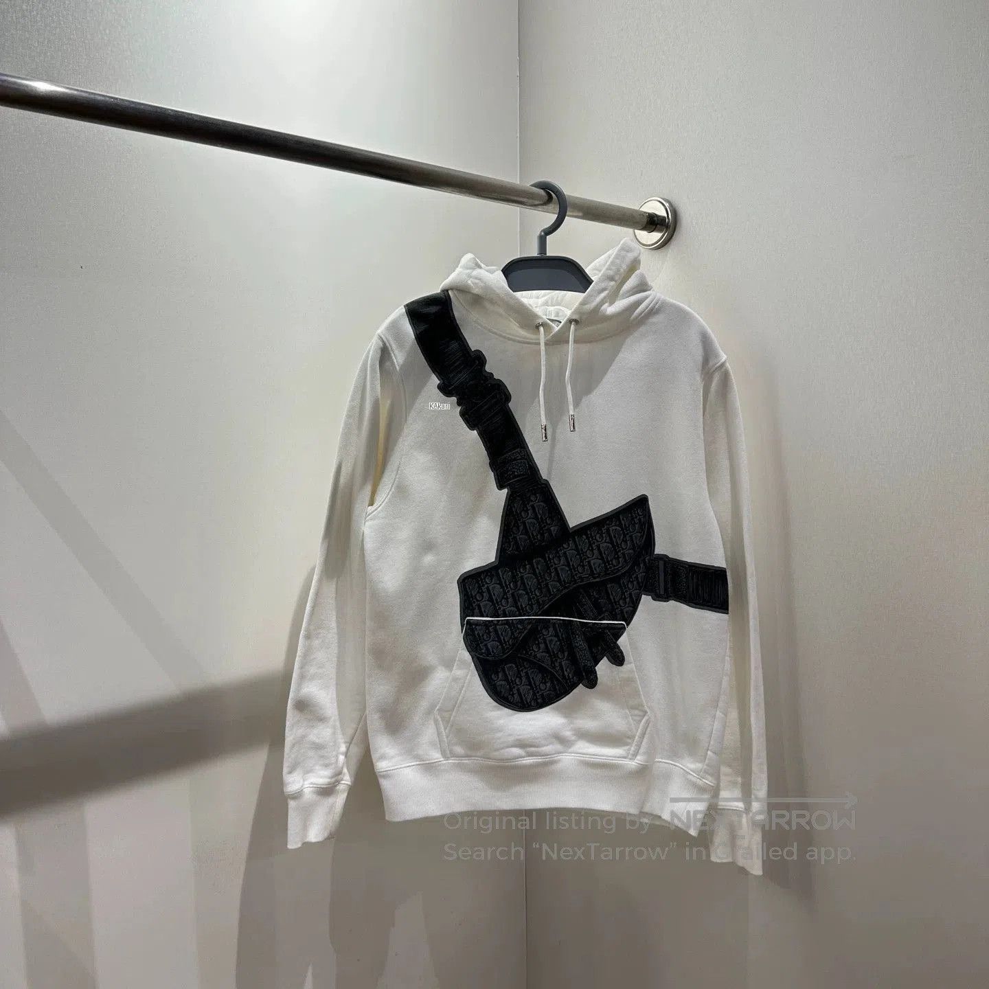 Dior White Hoodie with Black Graphic Crossbody Design. Size US XXS / EU 40 - 1 Thumbnail