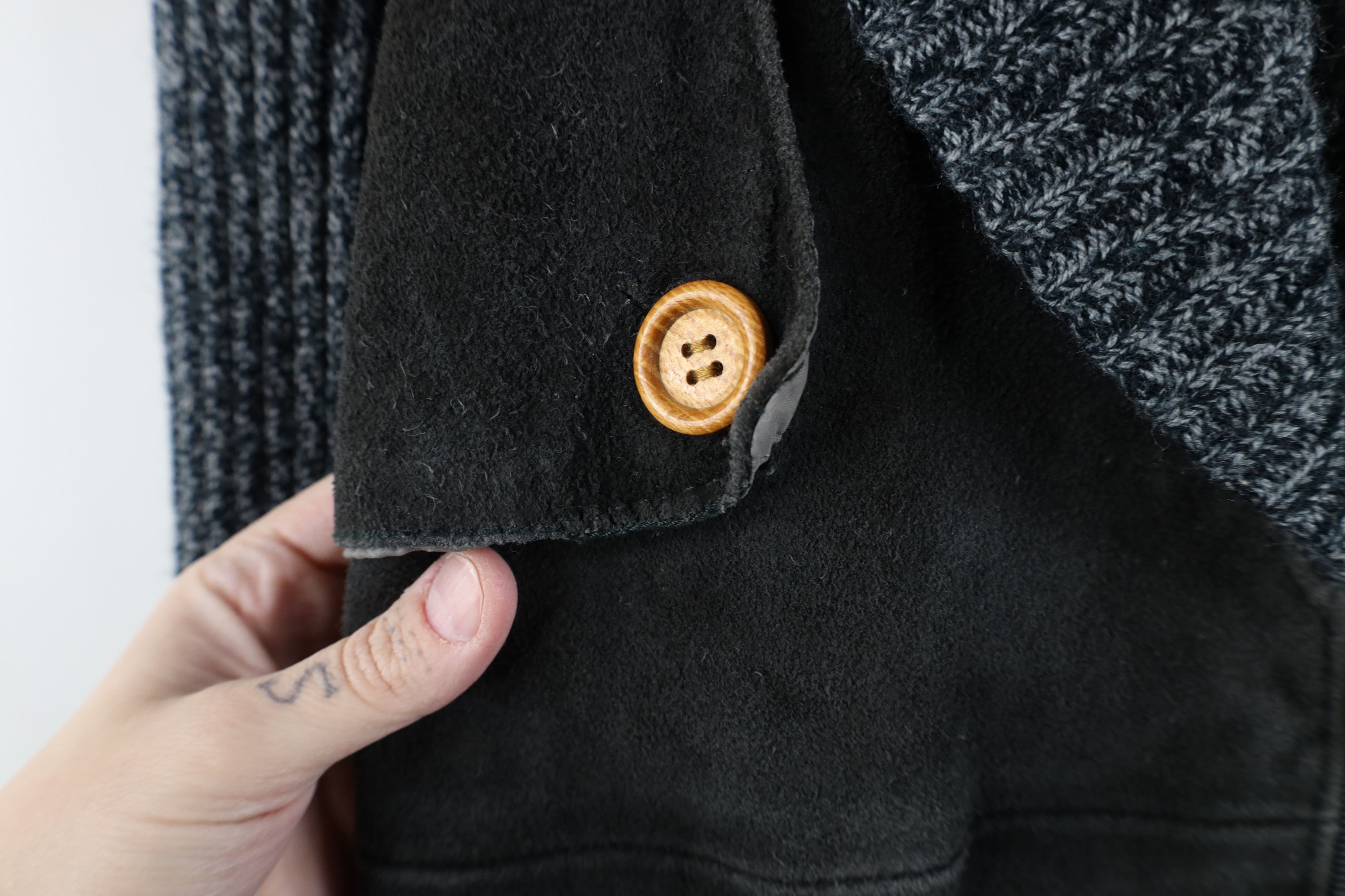 Vintage Vintage 70s Streetwear Leather Knit Sweater Jacket Swacket Size US L / EU 52-54 / 3 - 4 Thumbnail