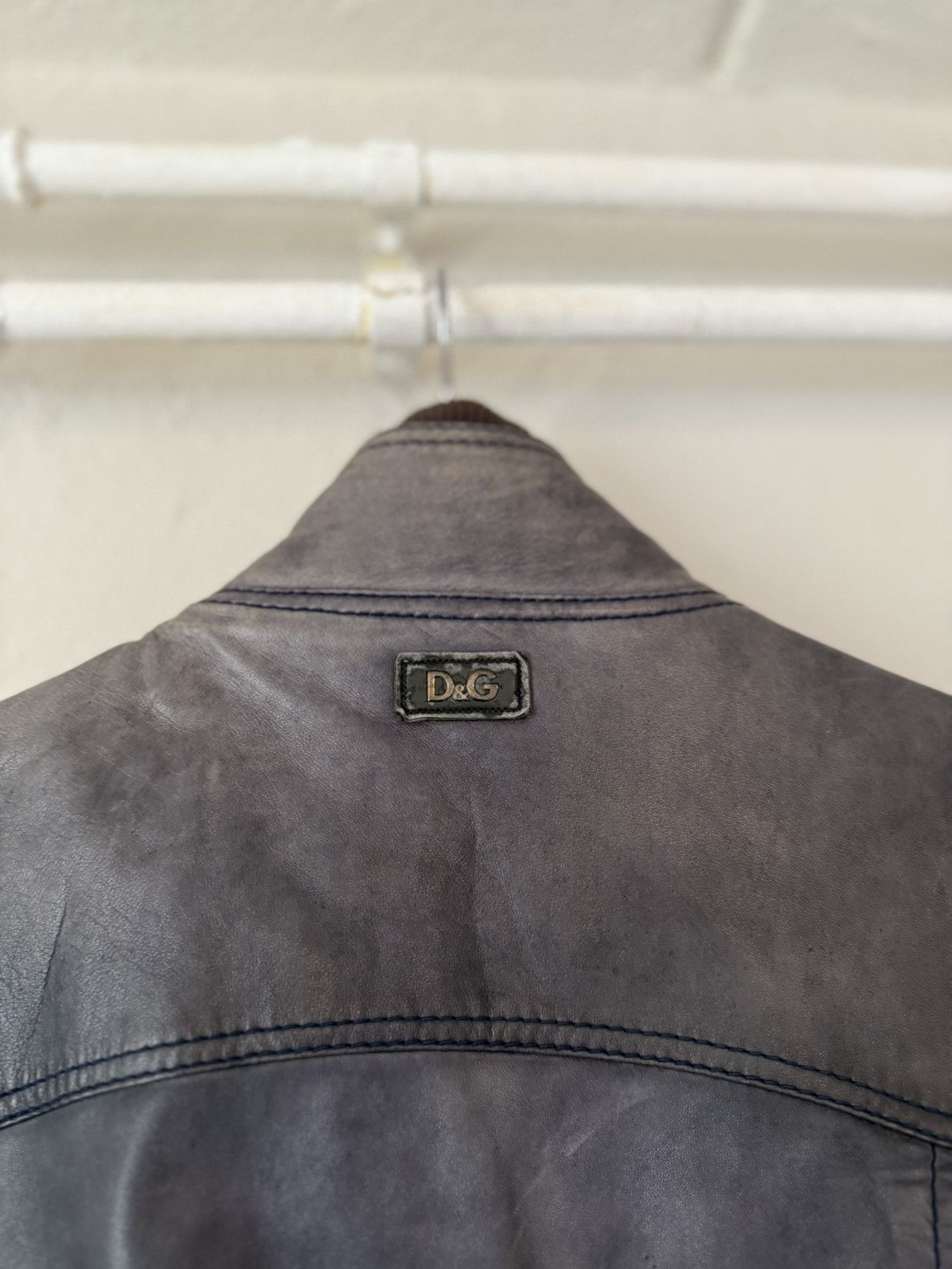 Dolce & Gabbana D&G Distressed Grey Lamb Leather Bomber Jacket Size US L / EU 52-54 / 3 - 6 Thumbnail