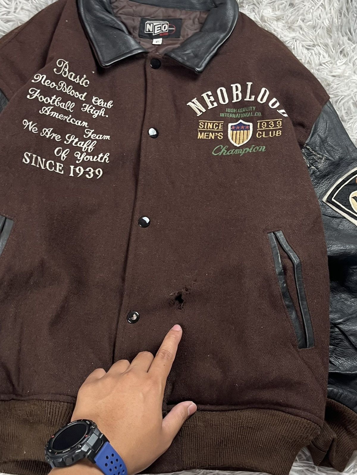 Japanese Brand Vintage Neo blood Wool and Leather Sleeve Varsity Jacket Size US M / EU 48-50 / 2 - 5 Thumbnail