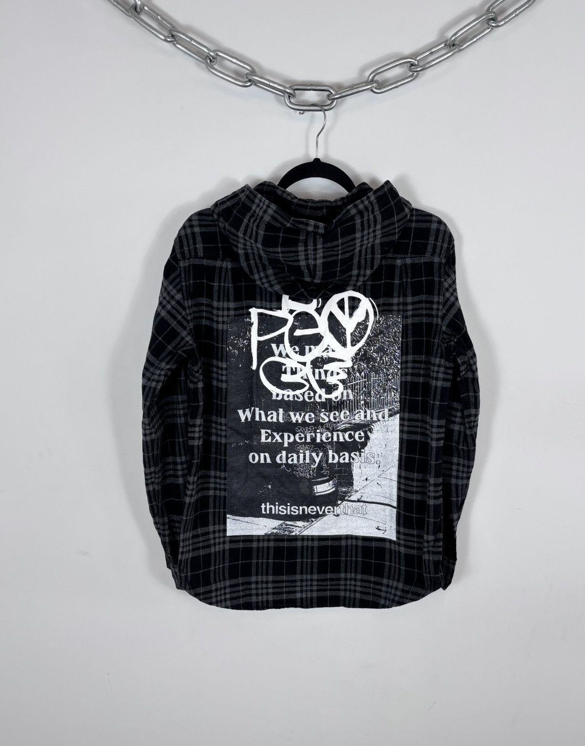 thisisneverthat thisisneverthat Grey/Black Plaid Check Hooded Flannel Shirt Size US S / EU 44-46 / 1 - 2 Thumbnail