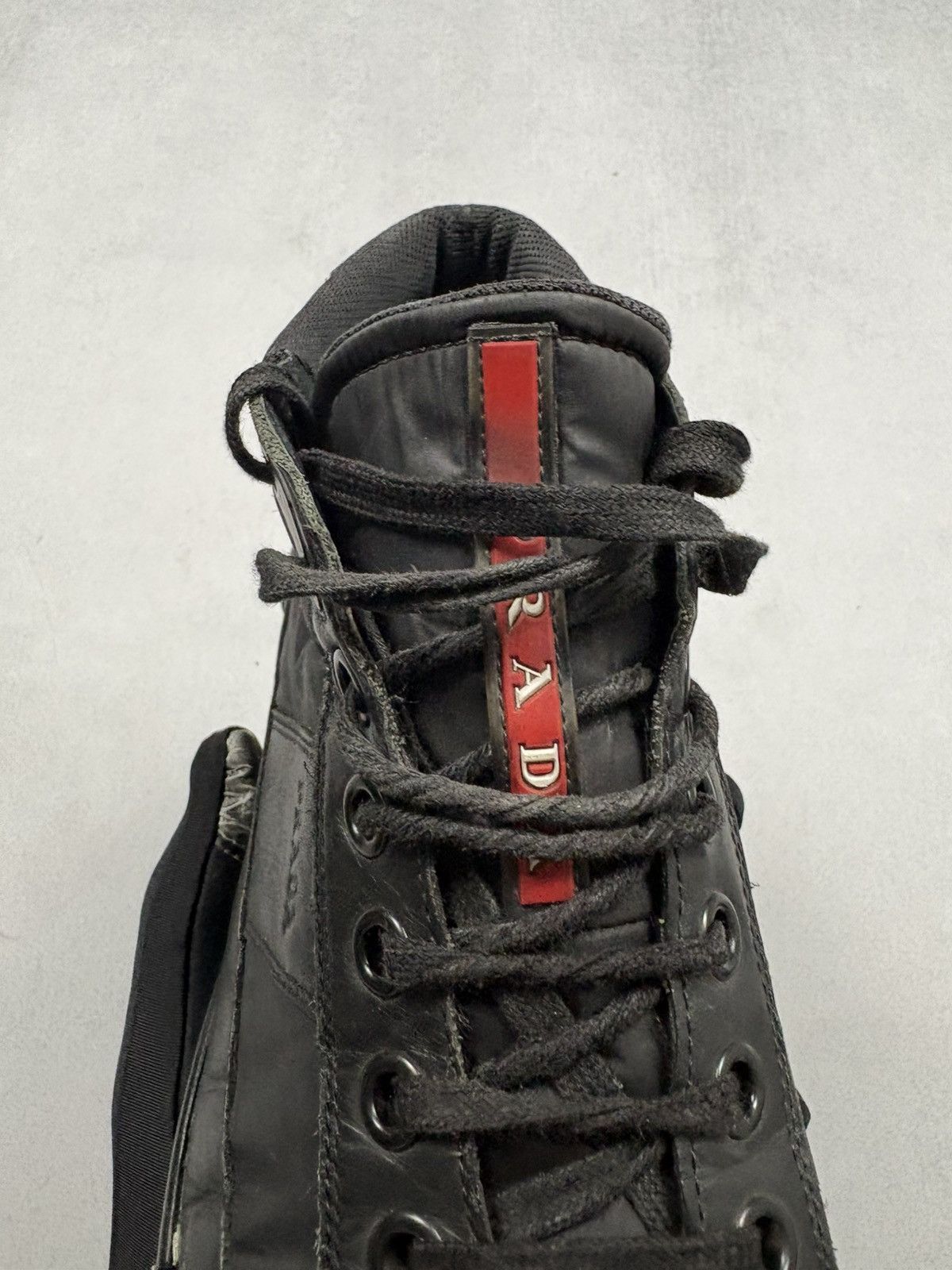 Prada Prada High-Top Sneakers Black Leather Nylon Red Tab US 9 Y2K Size US 9 / EU 42 - 8 Thumbnail