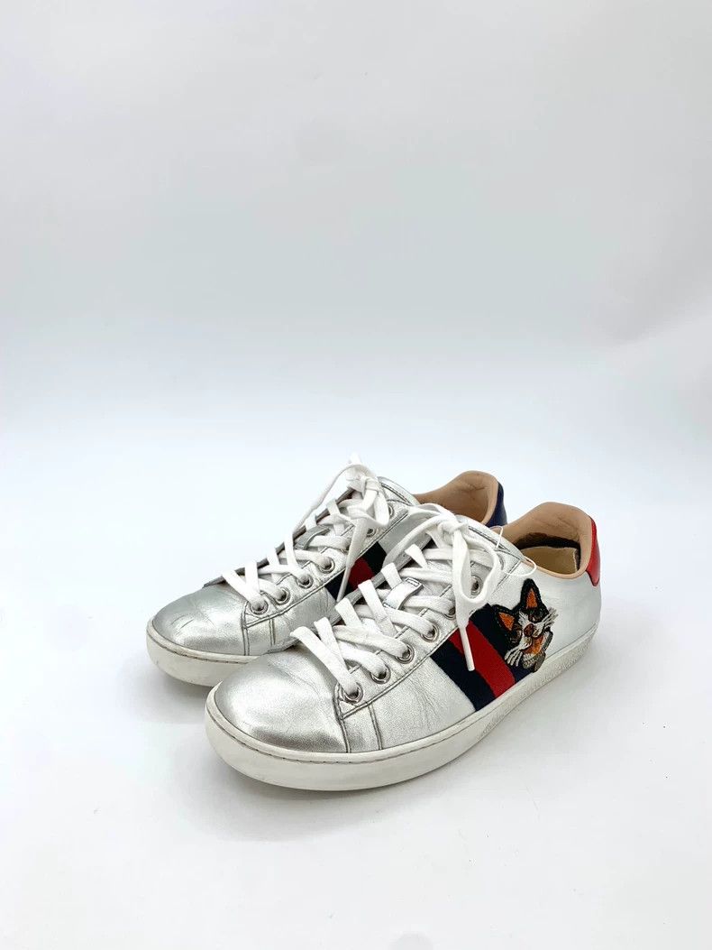 Gucci Gucci Size 36 Ace Series Silver Leather Red Tail Puppy Embr Size US 5 / EU 37 - 1 Thumbnail