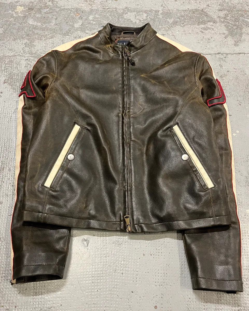 Armani 2000s Armani Brown Faded Leather Biker Jacket Size US M / EU 48-50 / 2 - 4 Thumbnail