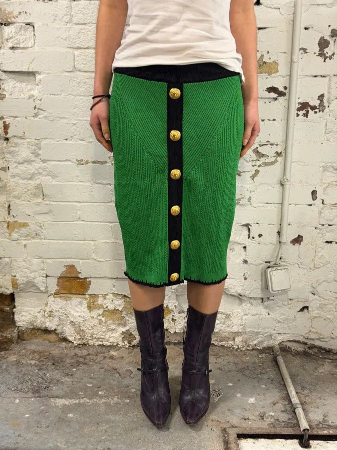 Balmain Green Buttoned Skirt