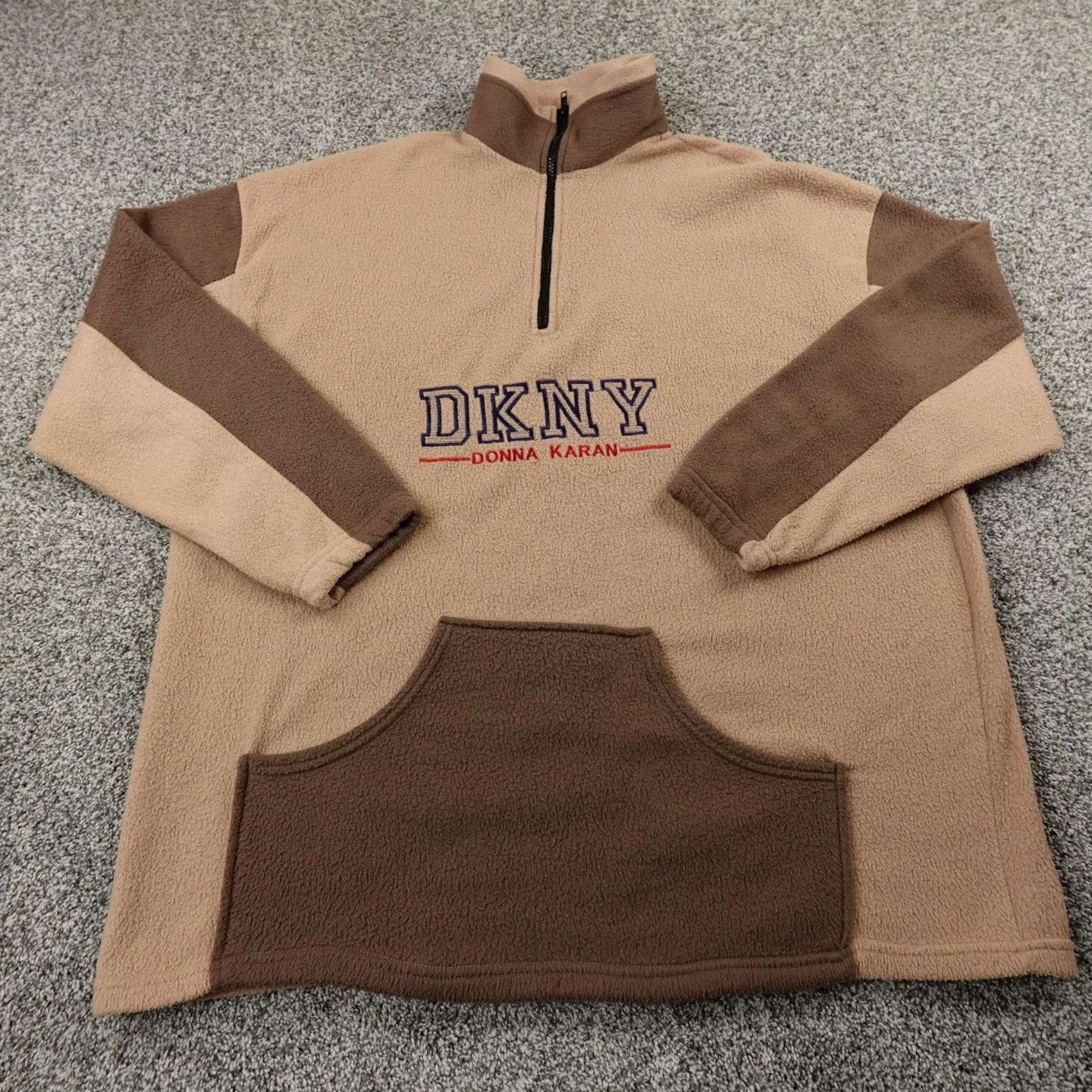 DKNY VINTAGE DKNY Sweatshirt Pullover One Size Mens Brown 90s Embroidered Zipper Pockets Cotton Fleece Graphic Print USA DKNY Logo Weekendwear Size US M / EU 48-50 / 2 - 2 Thumbnail