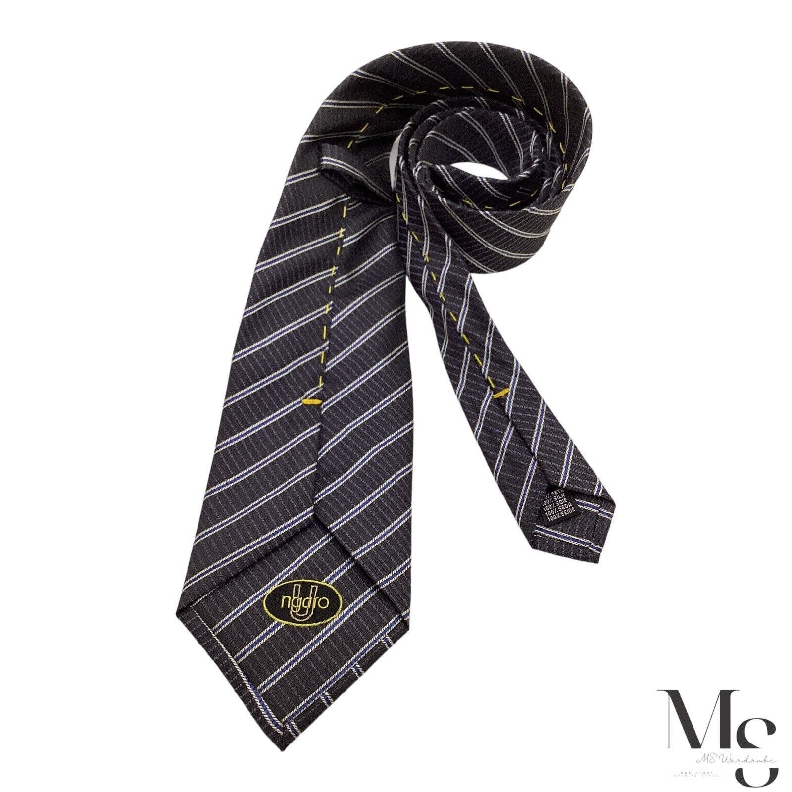 Ungaro Paris UNGARO Gray Striped Luxury Silk Tie Made Italy W: 3.75’’ EC Size ONE SIZE - 2 Thumbnail