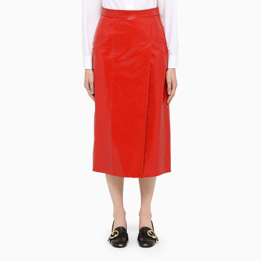 o1d2blof0824 Leather Midi Skirt in Red