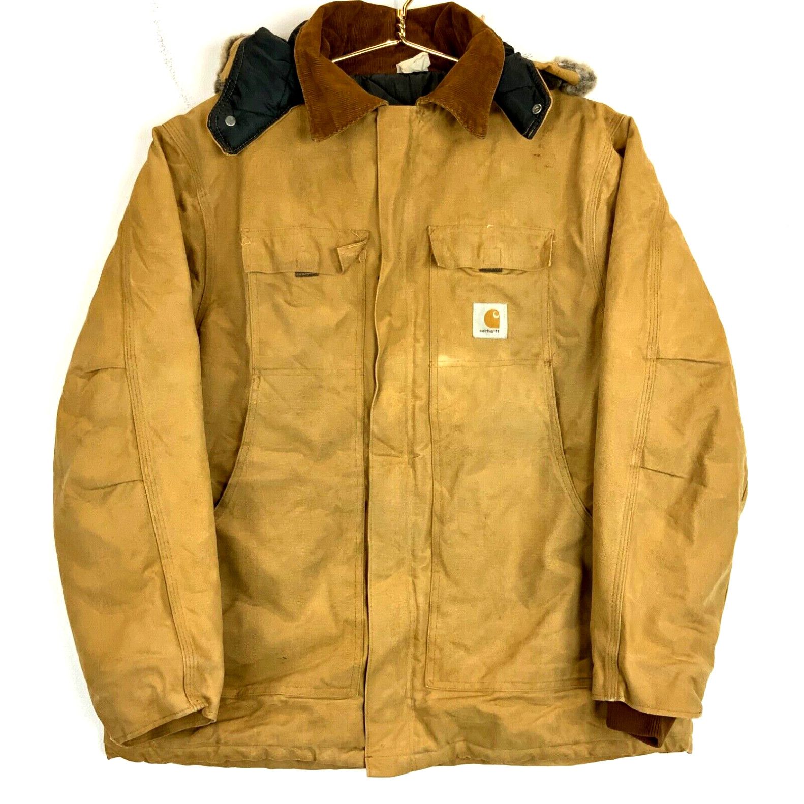 image of Carhartt Canvas Quilted Arctic Full Zip Hooded Work Jacket Size 2Xl Brown in White, Men's