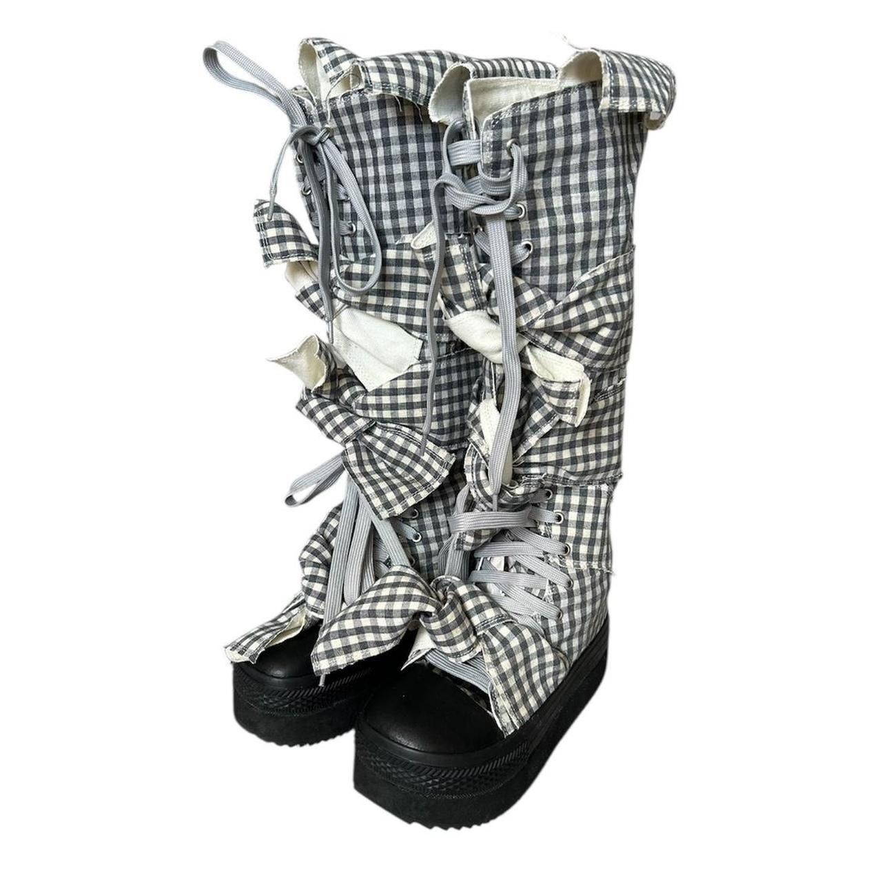 Japanese Brand Japanese Checkered Bowtie Platform Boots Size US 5.5 / IT 35.5 - 1 Thumbnail