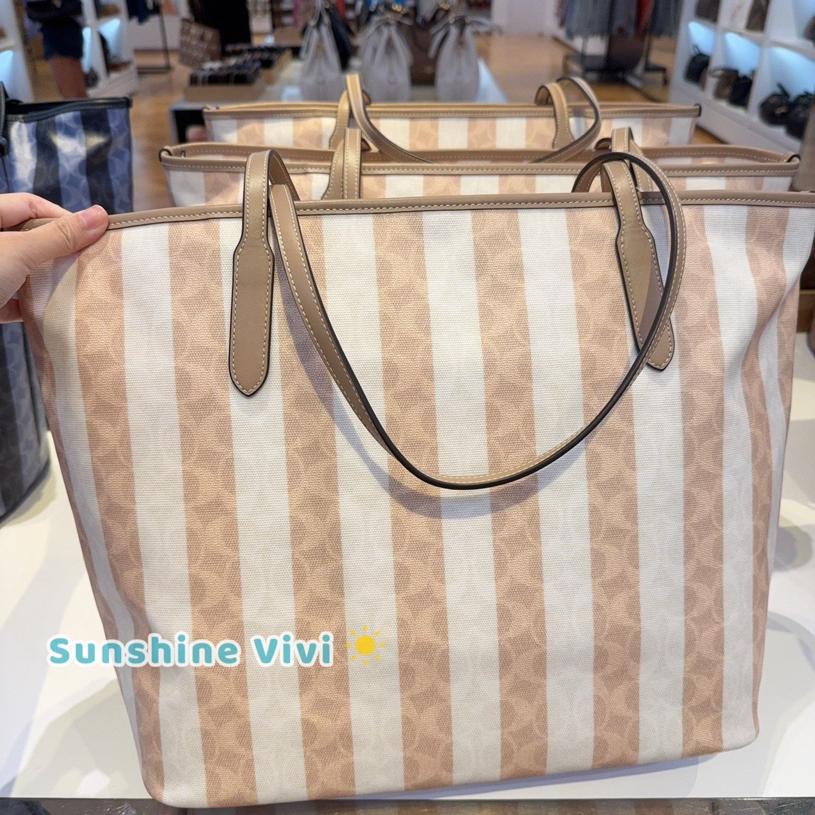 Coach NWT Coach Large City Tote Bag Signature Stripe CBI03 Tan Size ONE SIZE - 3 Thumbnail