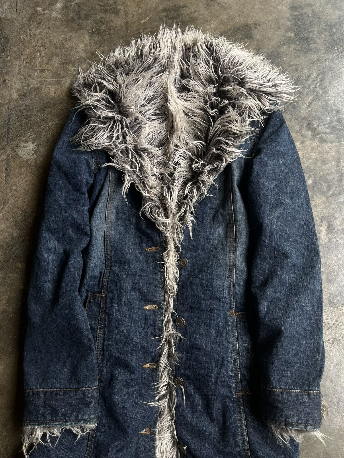 Isamu Katayama Backlash JAPANESE 2000’s CRAZY FUR DENIM JACKET VKEI GOTHIC STYLE Size US S / EU 44-46 / 1 - 4 Thumbnail