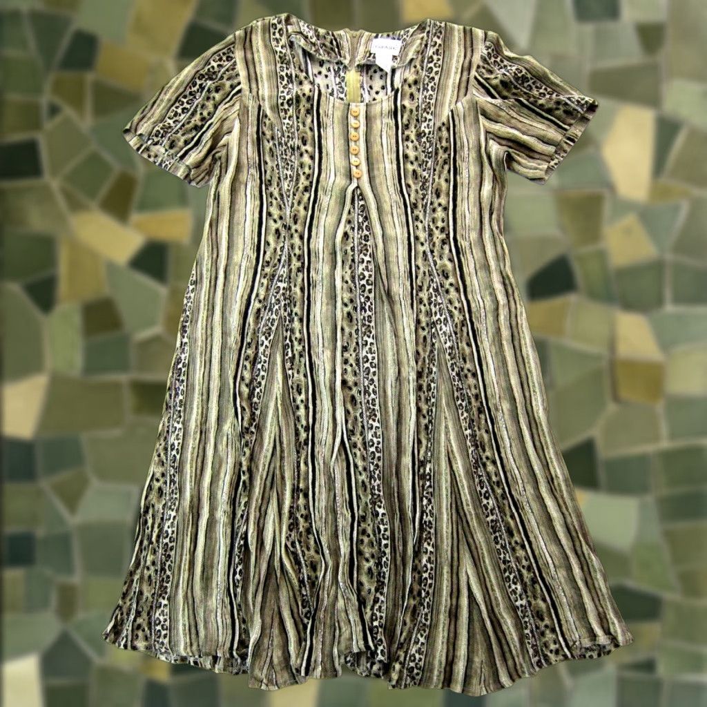Vintage VINTAGE Fashion Bug Shirt Dress 16 Green Snake Print Short Sleeve Maxi Dress Size 38" / US 16 / IT 52 - 1 Thumbnail