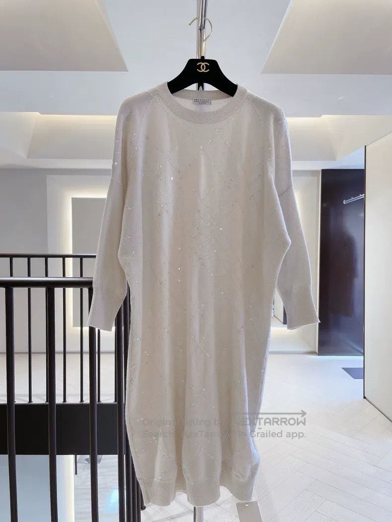 Other Brunello Cucinelli Sequined Diamond Pattern Beige Cashmere Size S / US 4 / IT 40 - 1 Thumbnail