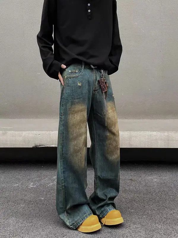 VIBE Vintage street Y2K dirty dyed ripped baggy jeans Size US 34 / EU 50 - 2 Thumbnail