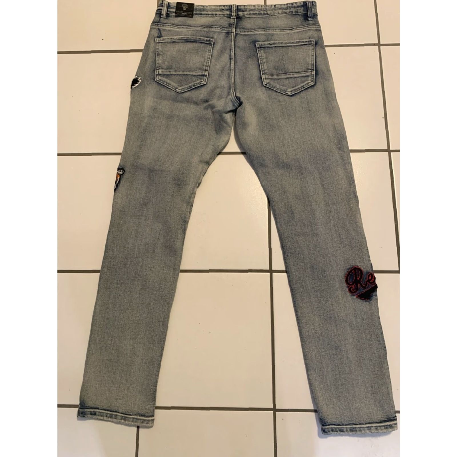 Vintage Rebel Minds Blue Slim Fit Jeans with Patches Men's 34x32 Size US 34 / EU 50 - 2 Thumbnail