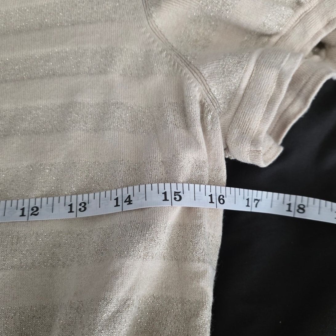 Other Express Gold Metallic Striped Short Sleeve Sweater - L Size L / US 10 / IT 46 - 7 Thumbnail