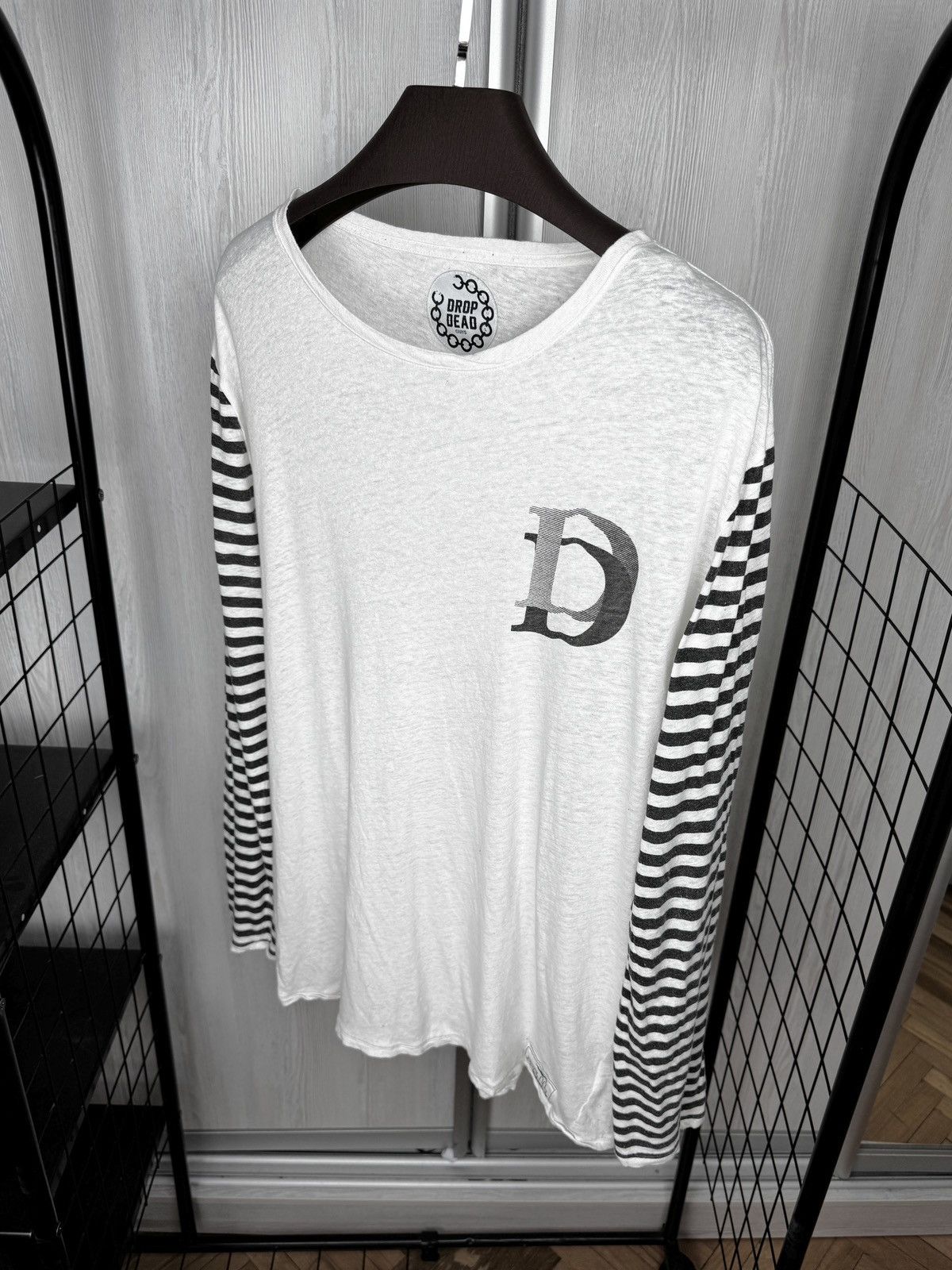 Drop Dead Drop Dead Guys White/Grey Linen Cotton long sleeve tee sz L Size US L / EU 52-54 / 3 - 7 Thumbnail