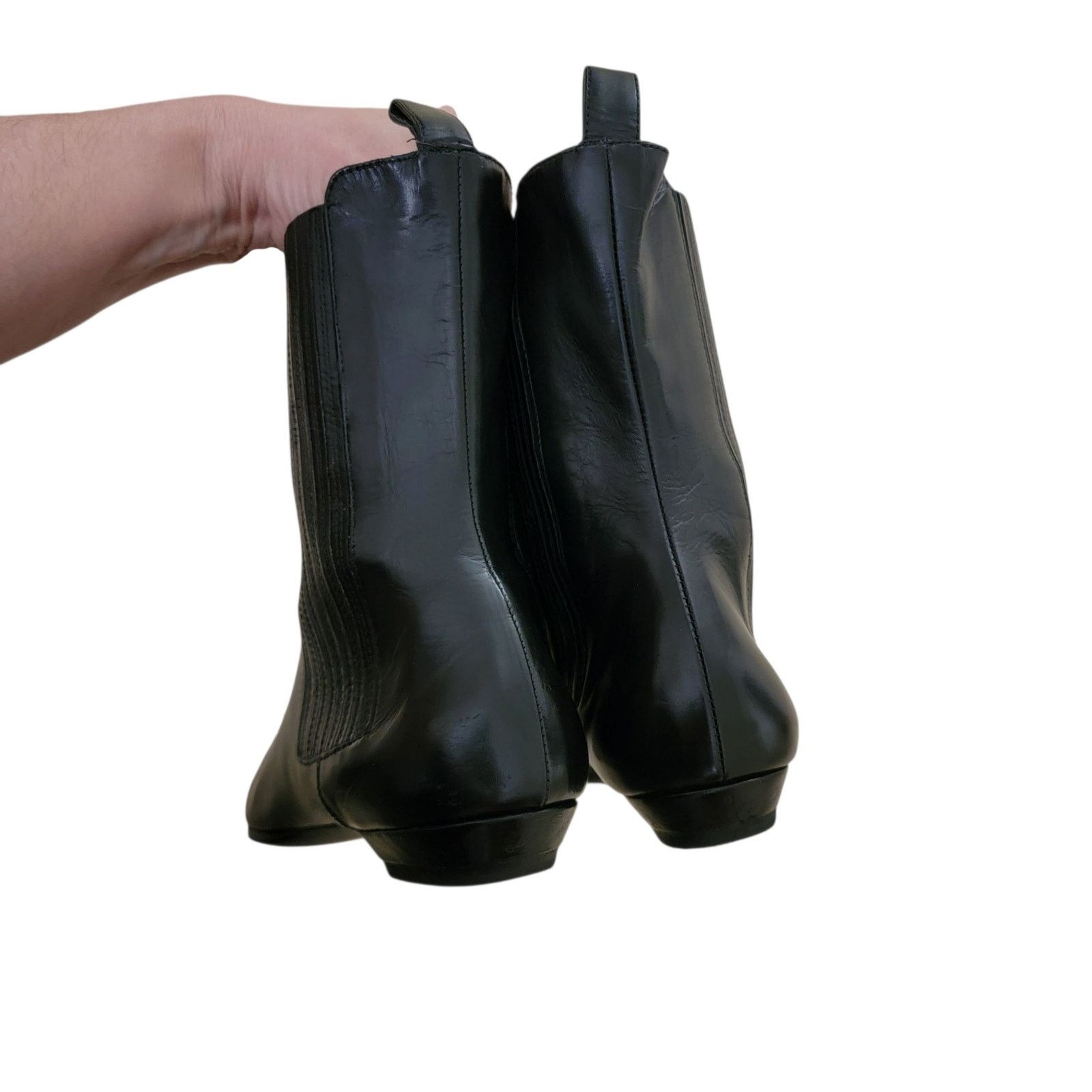 Vintage Dior Galliano Black Leather Metal Toe Boots 36