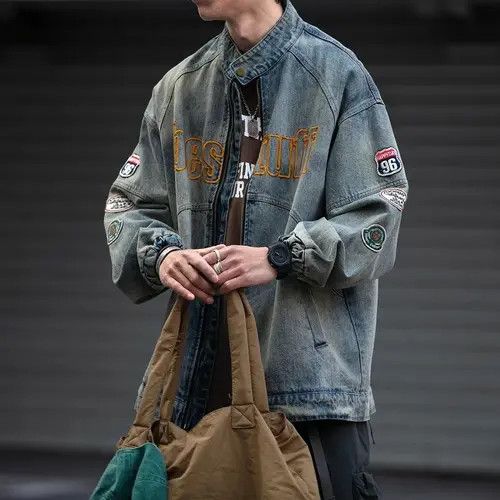 Japanese Brand × Vintage American vintage denim jacket bomber oversize y2k unisex Size US L / EU 52-54 / 3 - 4 Thumbnail