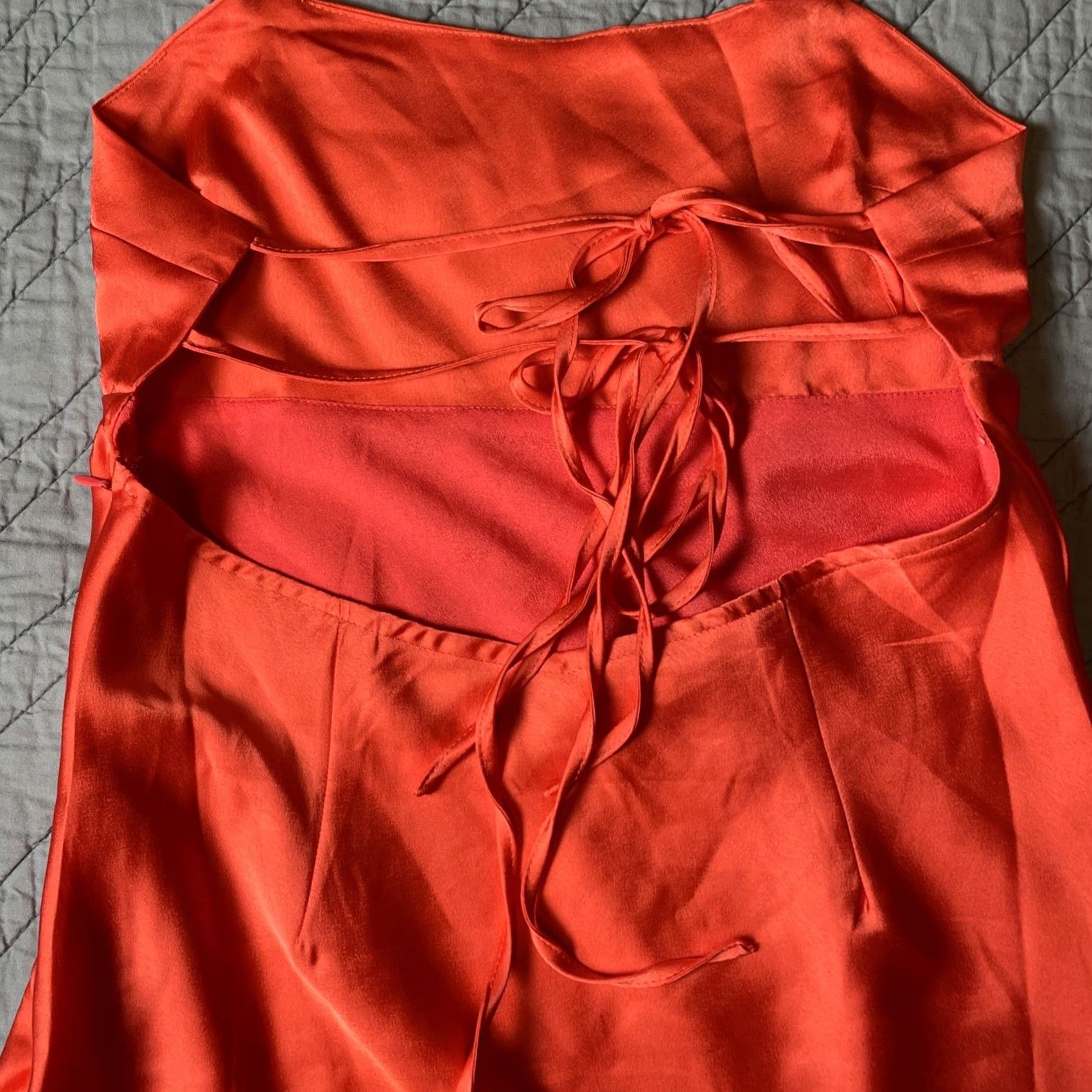 Vintage HYFVE All Nighter Satin Strappy Midi Dress L Halter Sleeveless Bow Strappy Orange Neon Melon 90s Clubwear Wedding Party Formal Women Dress Size L / US 10 / IT 46 - 4 Thumbnail