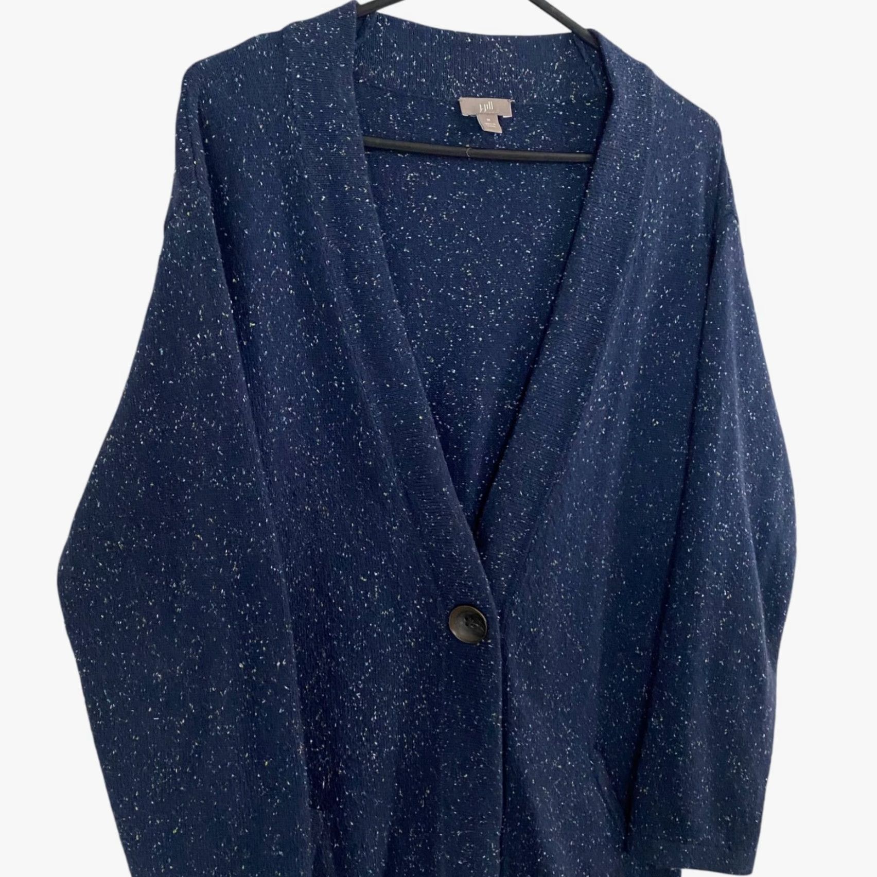 J. Jill VINTAGE J.Jill Angora Blend Cardigan Sweater Blue Women Medium Navy Button Front Confetti Bohemian Classic 50% Cotton 45% Rayon 5% Angora Size M / US 6-8 / IT 42-44 - 4 Thumbnail