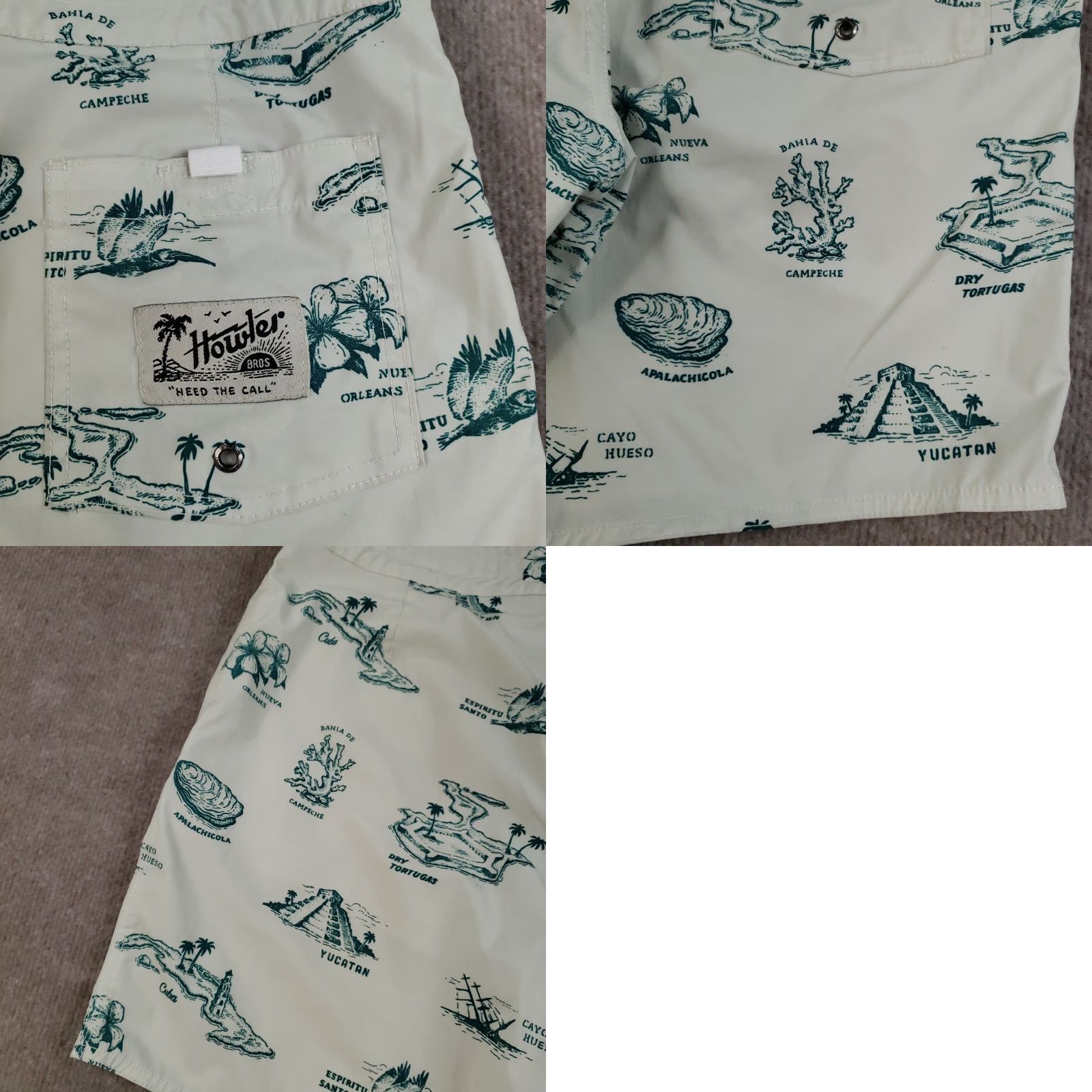 Howler Brothers Howler Brothers Board Shorts Mens 30 Map Print Swim Trunks Drawstring Beige Ocean Travel Geometric Pattern Quick Dry Lined Back Pocket Mens Size US 30 / EU 46 - 11 Thumbnail