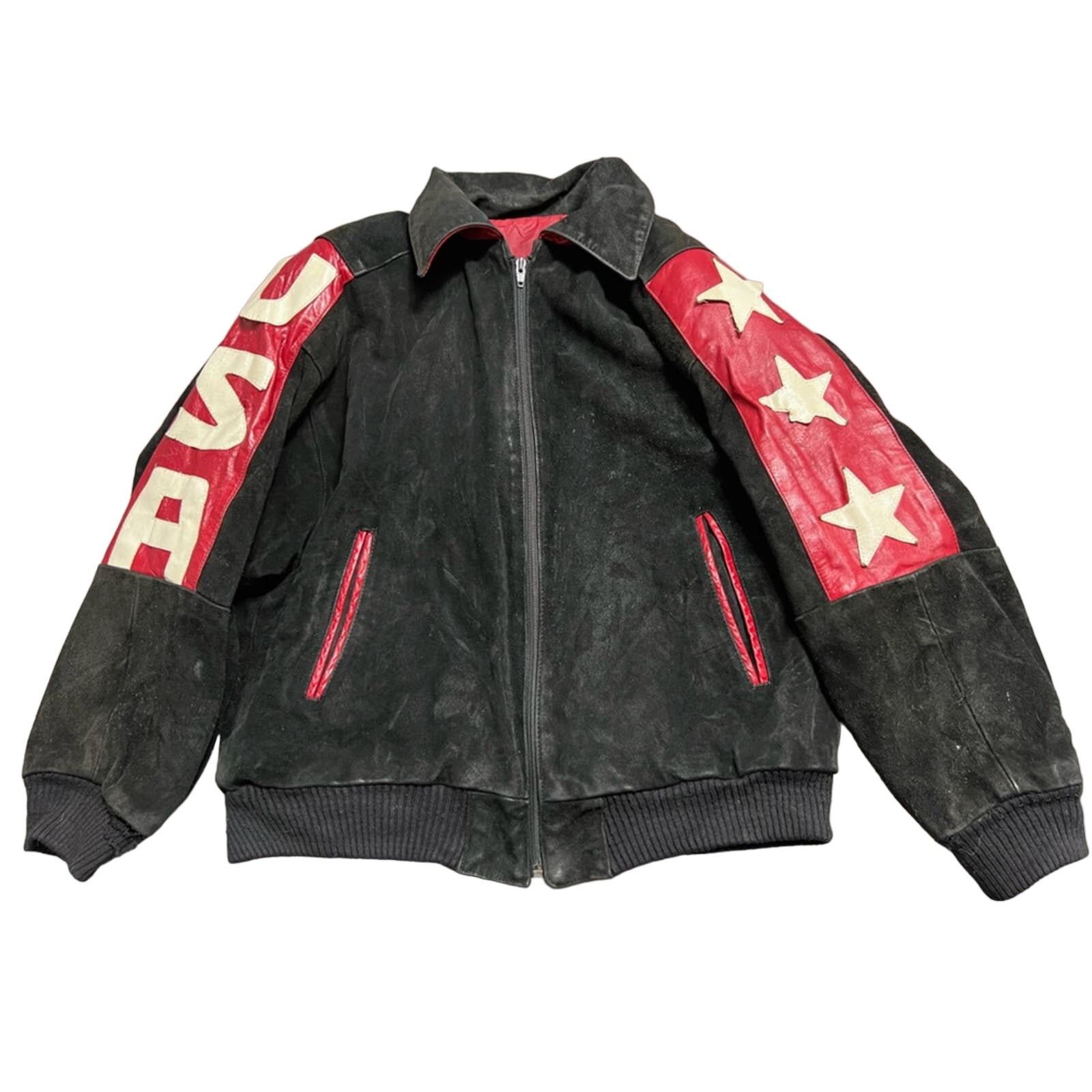 Phoenix Clothing VTG Outerwear By Phoenix USA Flag Suede Leather Jacket USA Size US L / EU 52-54 / 3 - 1 Thumbnail