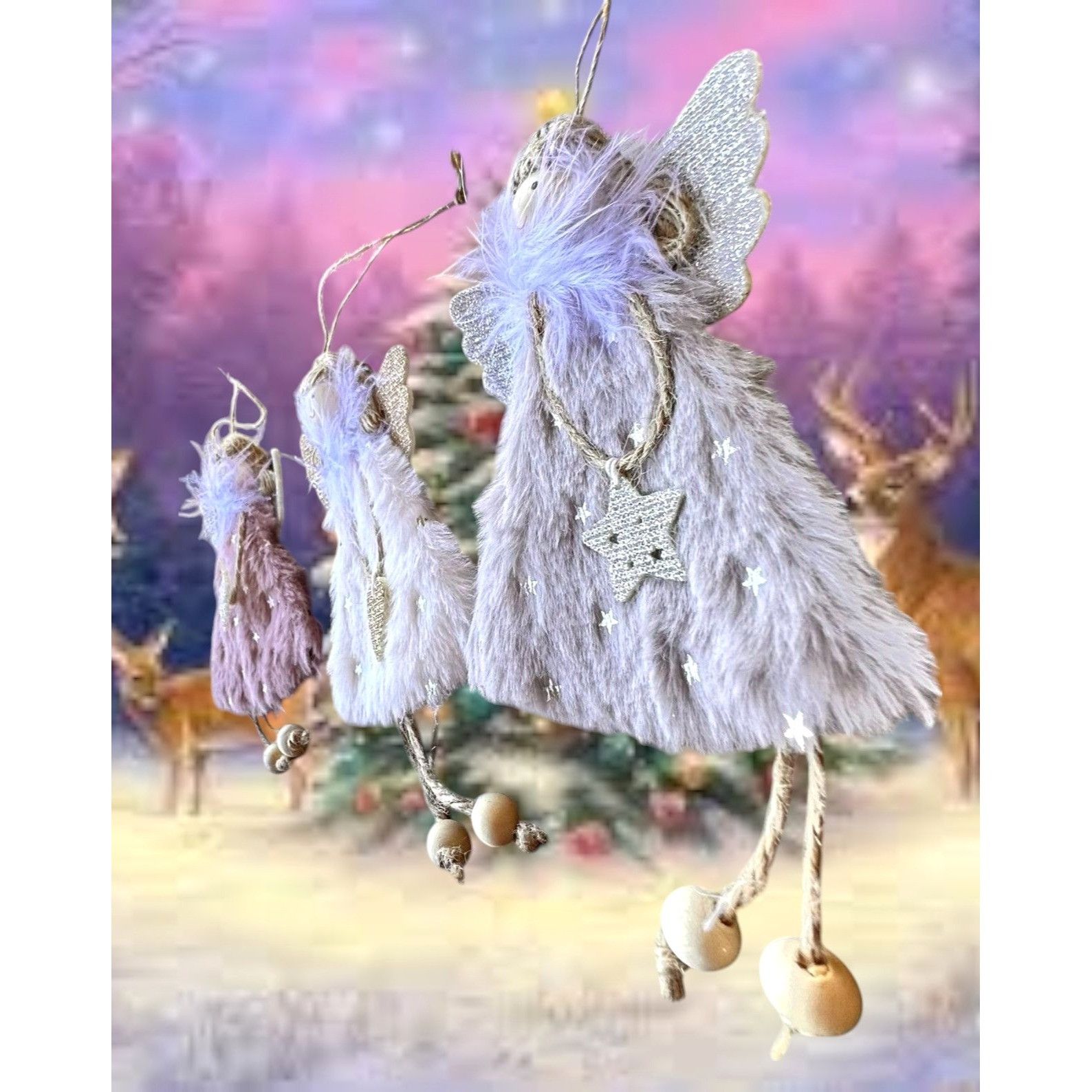 Handmade Angel Ornaments Set of 3 New Christmas Decor Stars Hearts Sn Size ONE SIZE - 7 Thumbnail