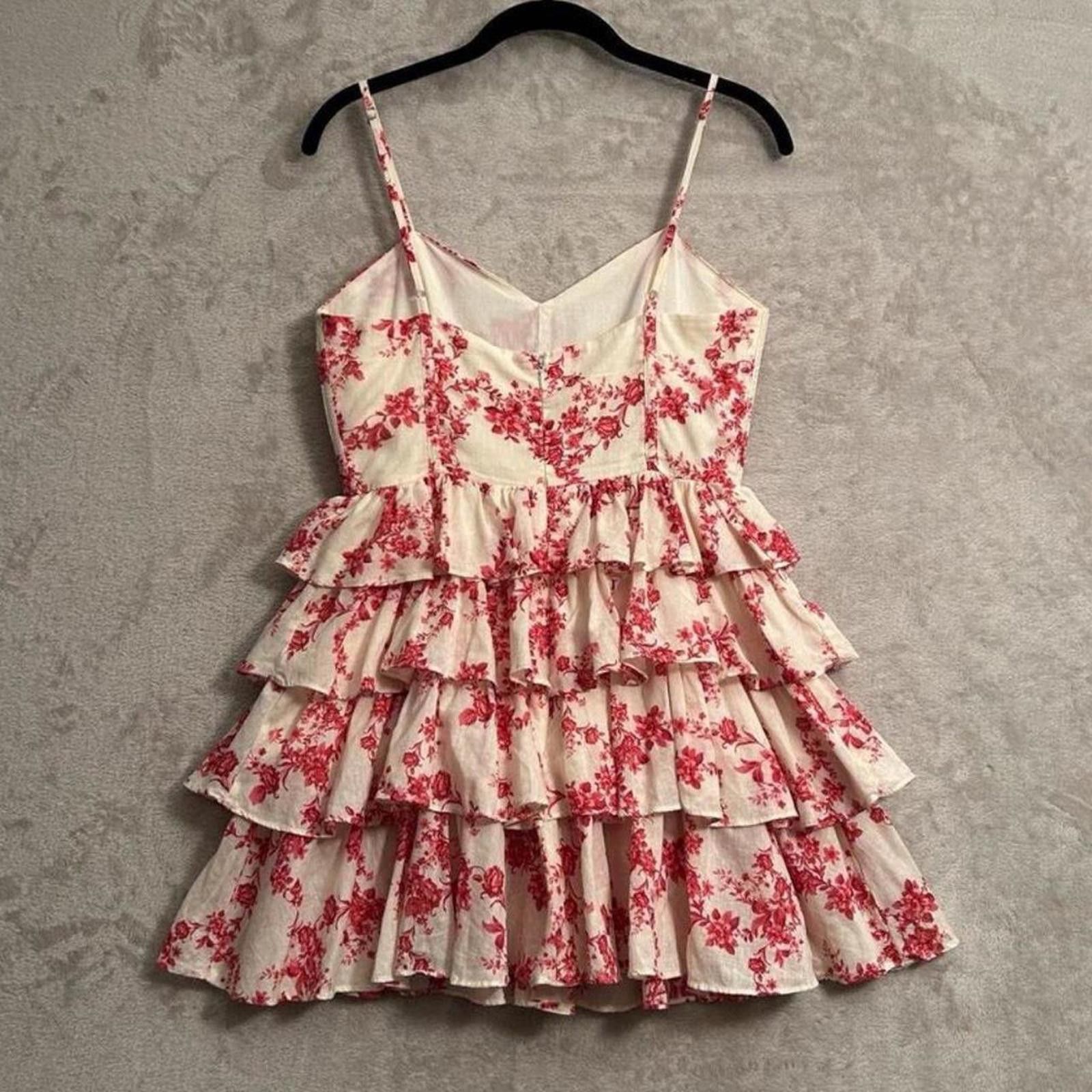 Other Red/cream floral tiered mini ruffle layers + dainty straps Size ONE SIZE - 3 Thumbnail