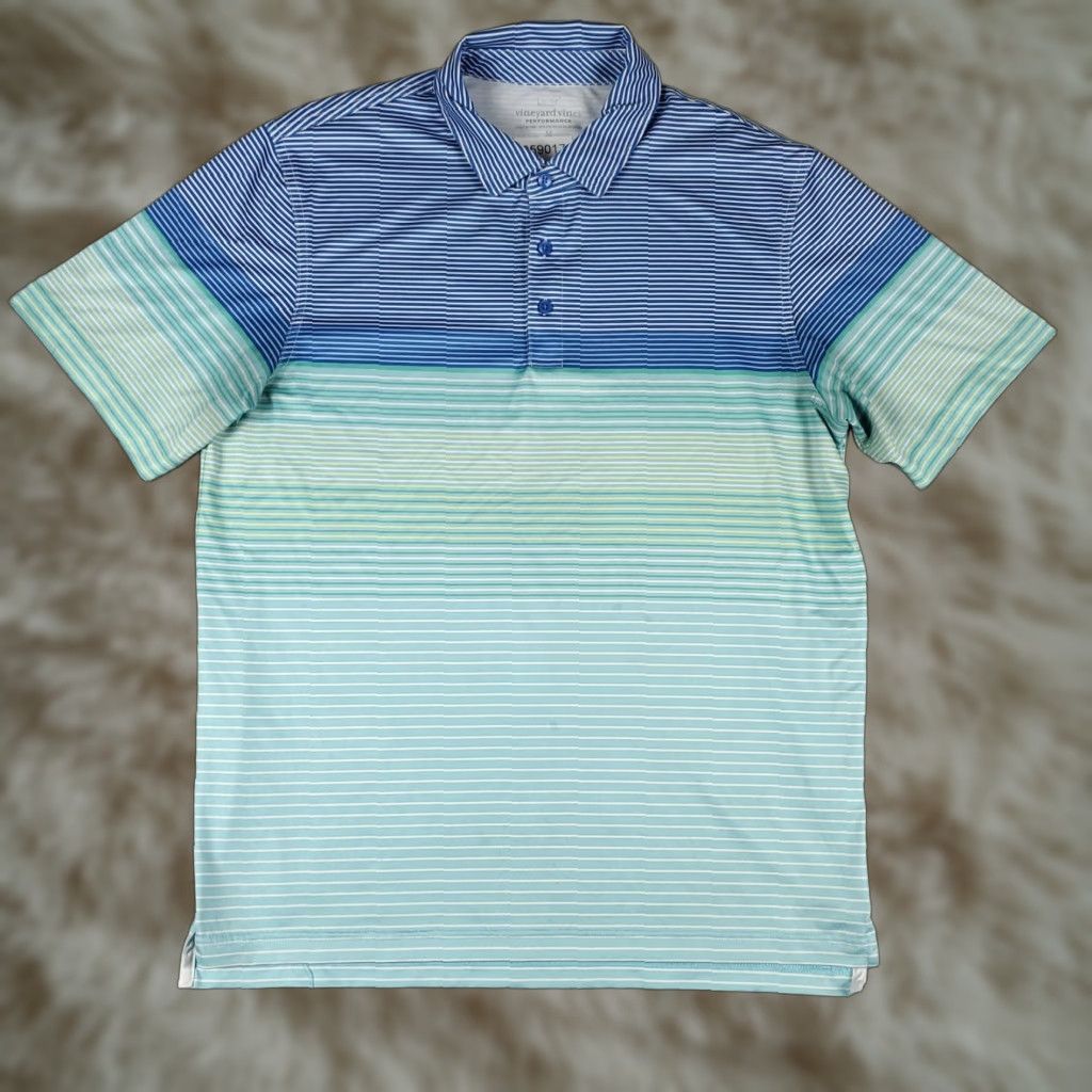 Vineyard Vines Vineyard Vines Polo Shirt Mens M Blue Striped Performance Golf Stained Size US M / EU 48-50 / 2 - 1 Thumbnail