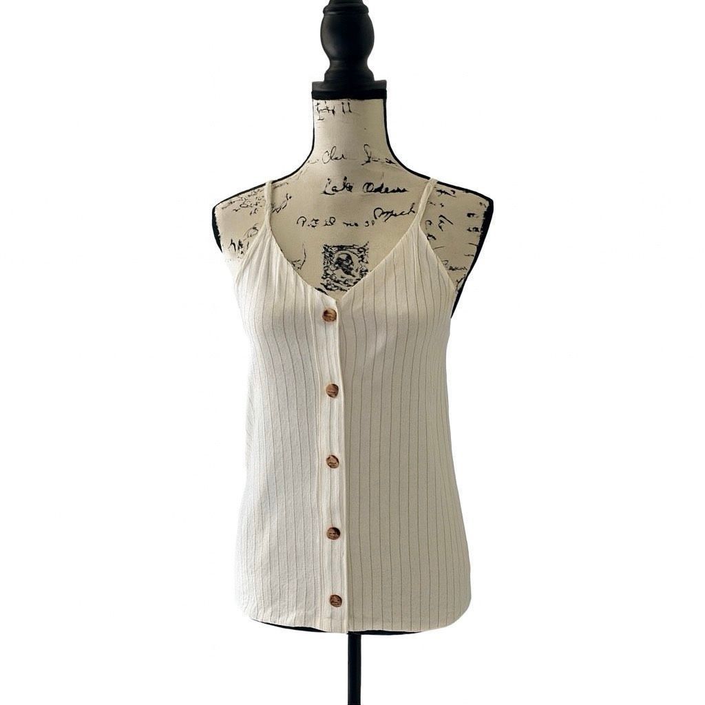 Other Urban Romantics White Striped Button-Front Tank Top | Size L Size L / US 10 / IT 46 - 1 Thumbnail