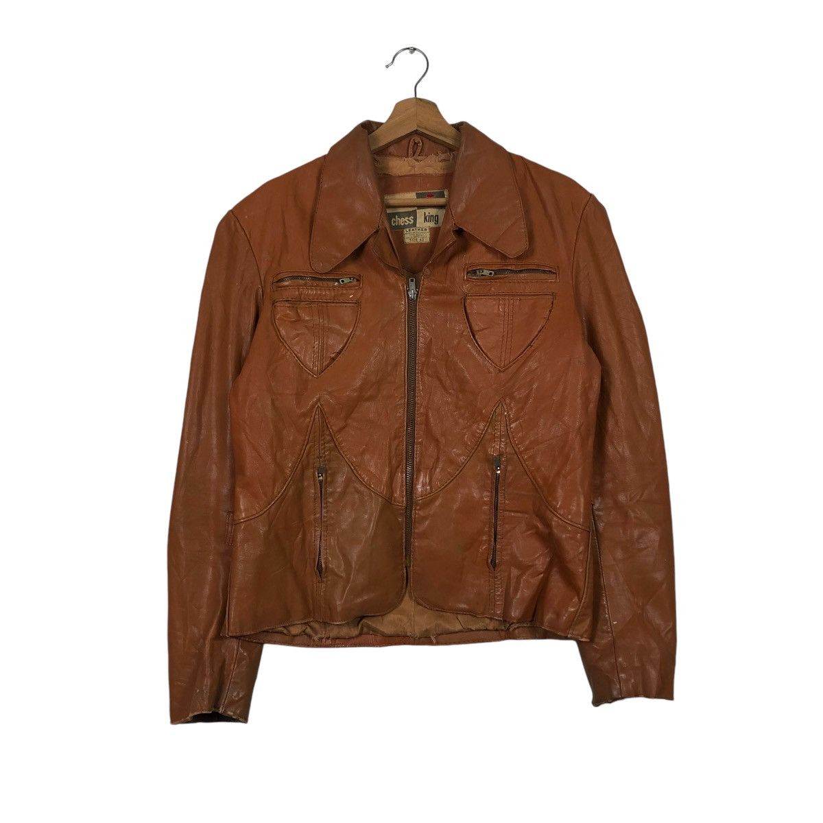 Japanese Brand 🔥VINTAGE 50’s BIKER GENUINE LEATHER JACKET CHESS KING TALON Size US S / EU 44-46 / 1 - 3 Thumbnail