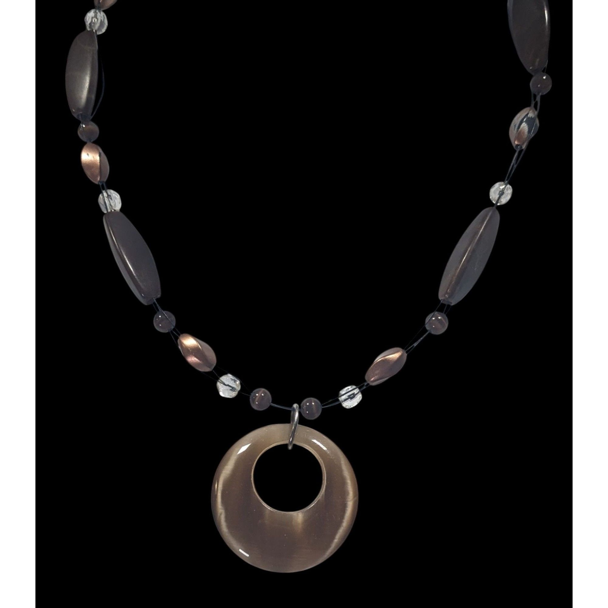 Other Retro Bohemian Brown Beaded Necklace With Cat Eye Pendant Size ONE SIZE - 2 Thumbnail