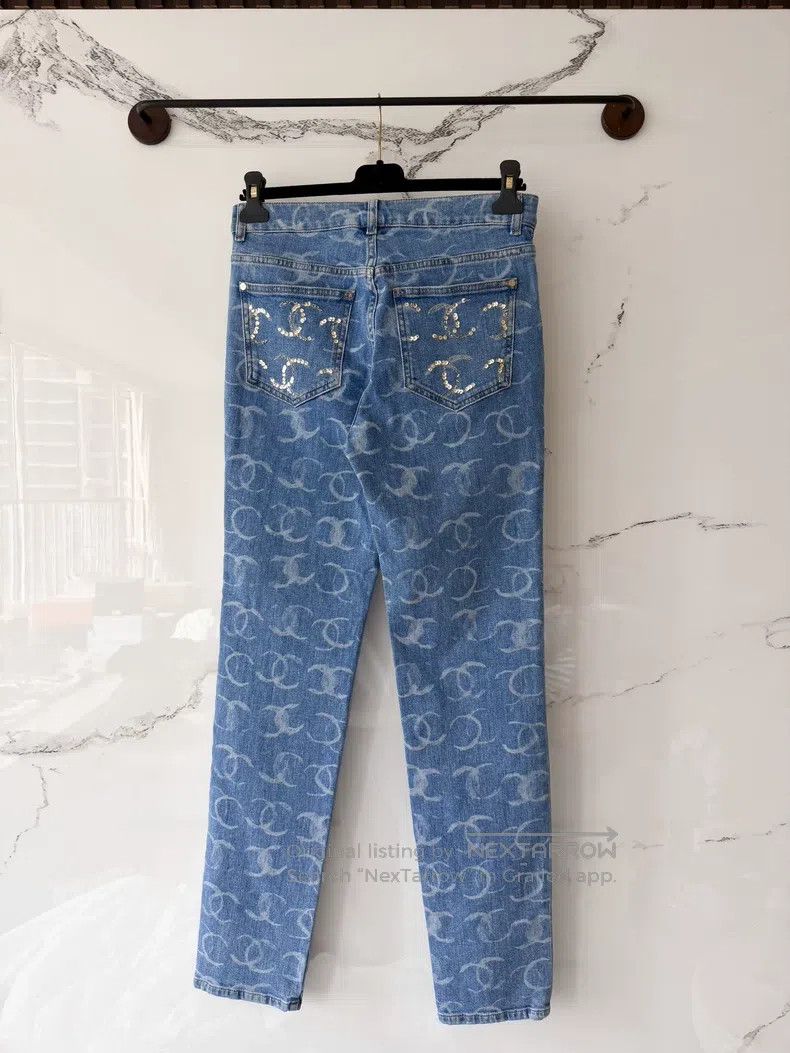 Chanel Chanel Blue sequin double C print denim pants Size US 38 / EU 54 - 3 Thumbnail