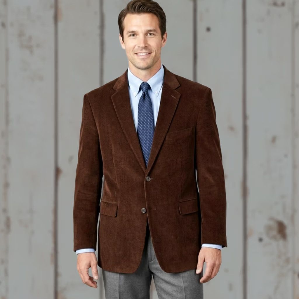 Vintage VINTAGE Saddlebred Blazer Jacket Brown Corduroy Two Button Notch Lapel Sport Coat Mens 46 Size 46R - 1 Thumbnail