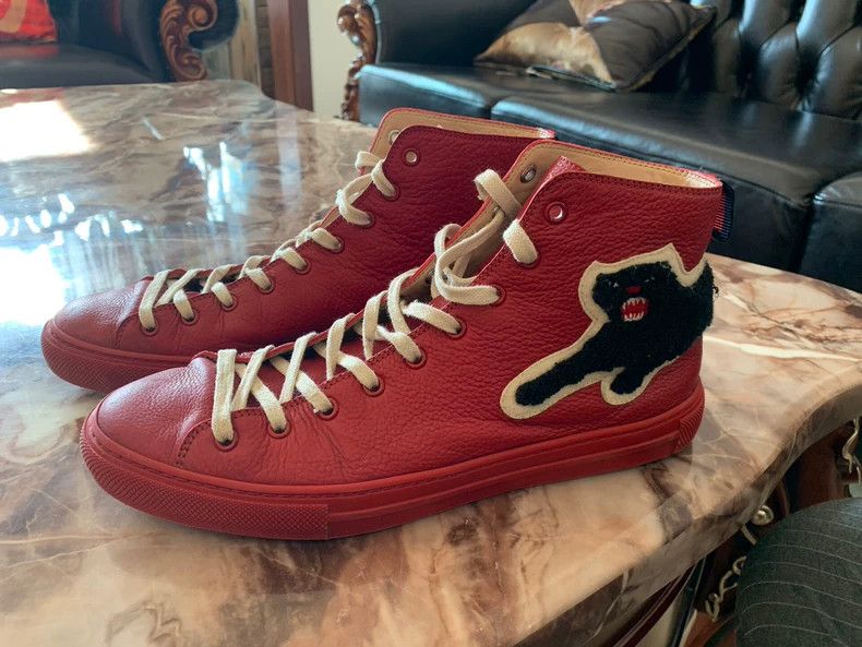 Gucci red high-top sneakers with panther design-dmc Size US 10 / EU 43 - 1 Thumbnail