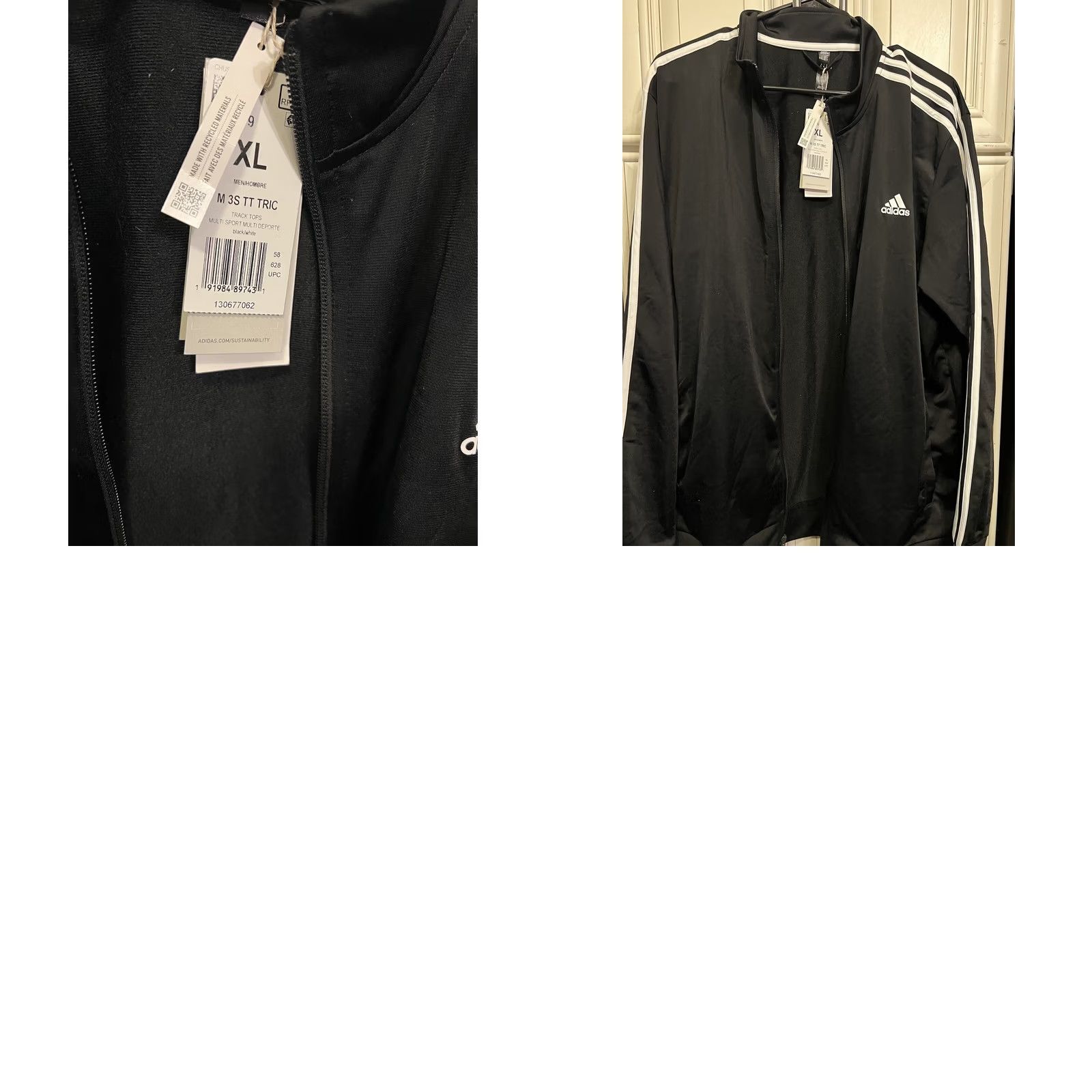 Adidas Adidas Men's Zip Front Jacket Black White Stripes Pockets Size XL Track Jacket Size US XL / EU 56 / 4 - 8 Thumbnail