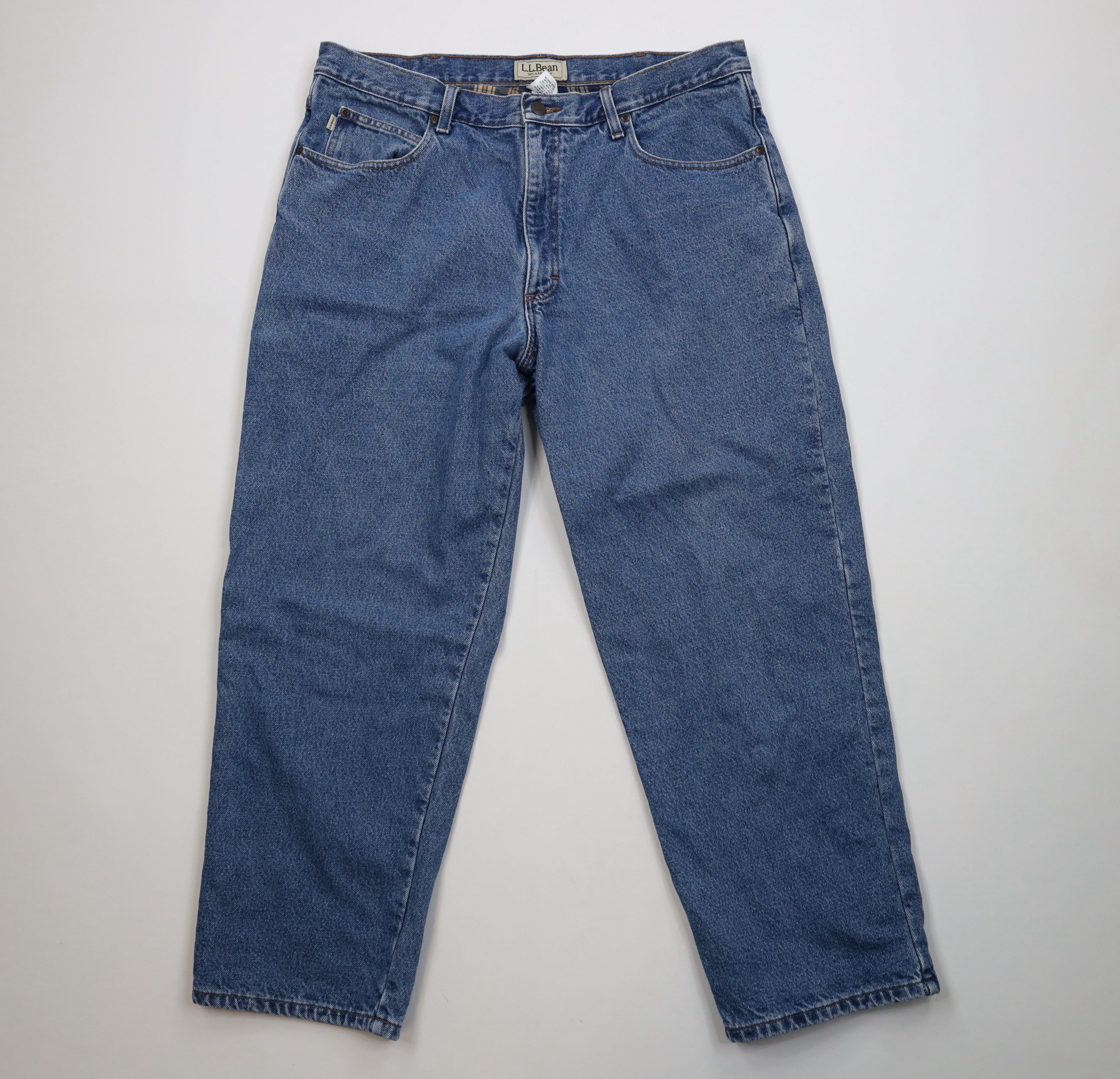 L.L. Bean Vintage LL Bean Fit Faded Flannel Lined Wide Leg Denim Jeans Size US 38 / EU 54 - 2 Thumbnail