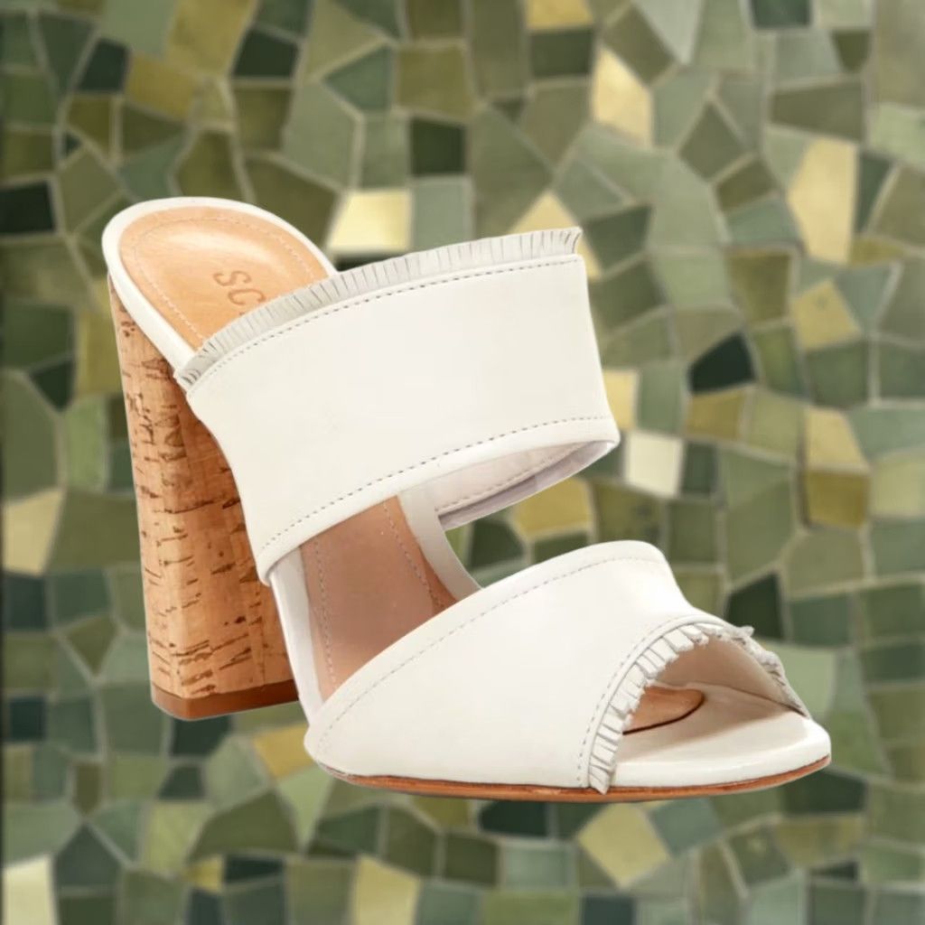 SCHUTZ Schutz White Leather Mule Slip-On Heels Sandals Peep Toe Cork 7.5 Womens Size US 8 / IT 38 - 1 Thumbnail