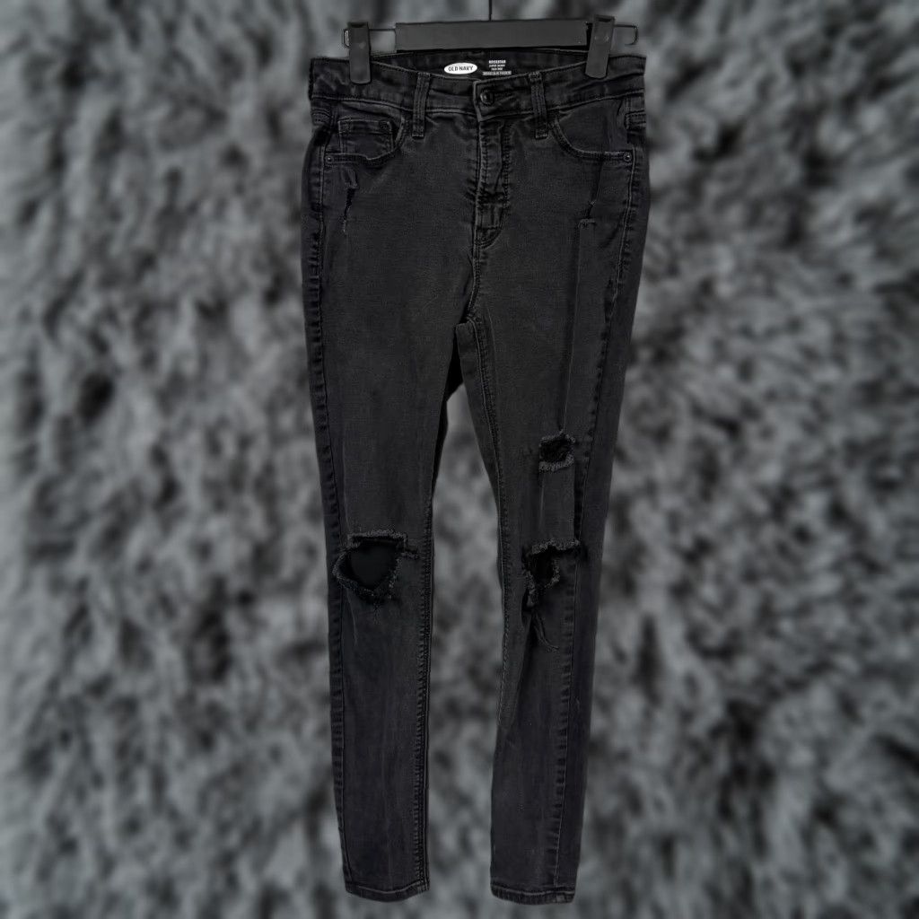 Old Navy Old Navy Rockstar Super Skinny Jeans Women 2 26x26.5 Black High Rise Secret Slim Distressed Pockets Stretch Denim Five-Pocket Jeans Womens Size 26" / US 2 / IT 38 - 1 Thumbnail