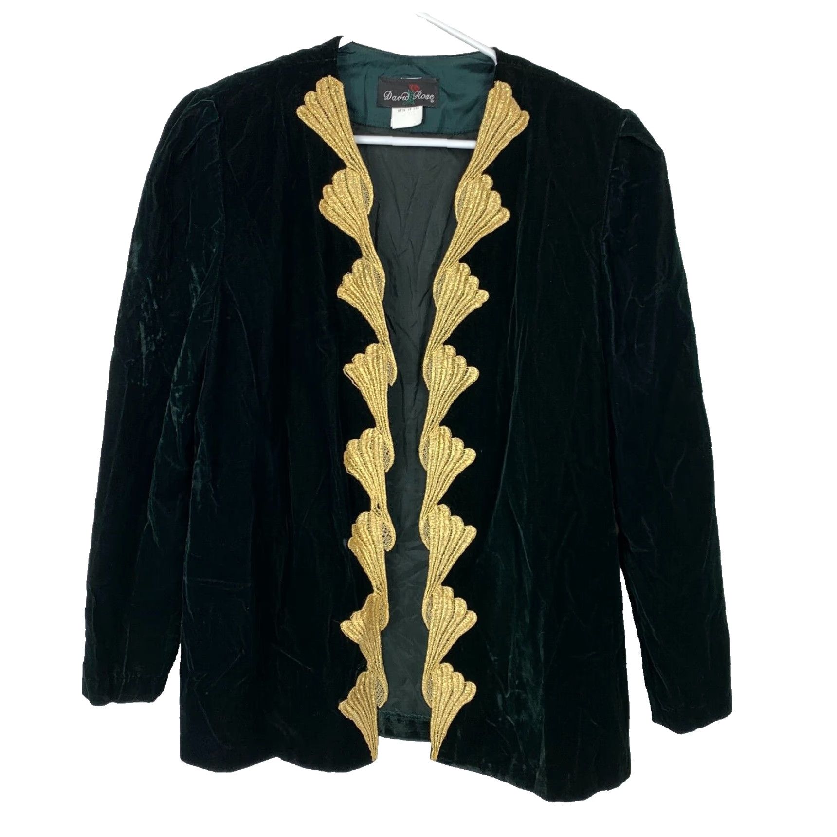 Vintage VINTAGE David Rose Green Velvet Gold Embellished Open Front Cardigan Large Size L / US 10 / IT 46 - 2 Thumbnail