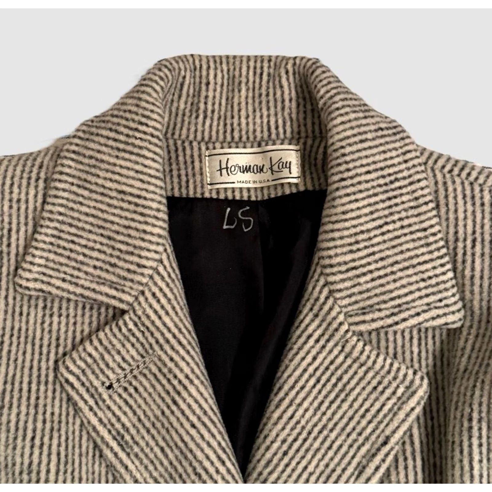 Vintage VINTAGE Herman Kay Coat Large Gray Wool Blend Striped Double Breasted 80s Womens Size L / US 10 / IT 46 - 2 Thumbnail