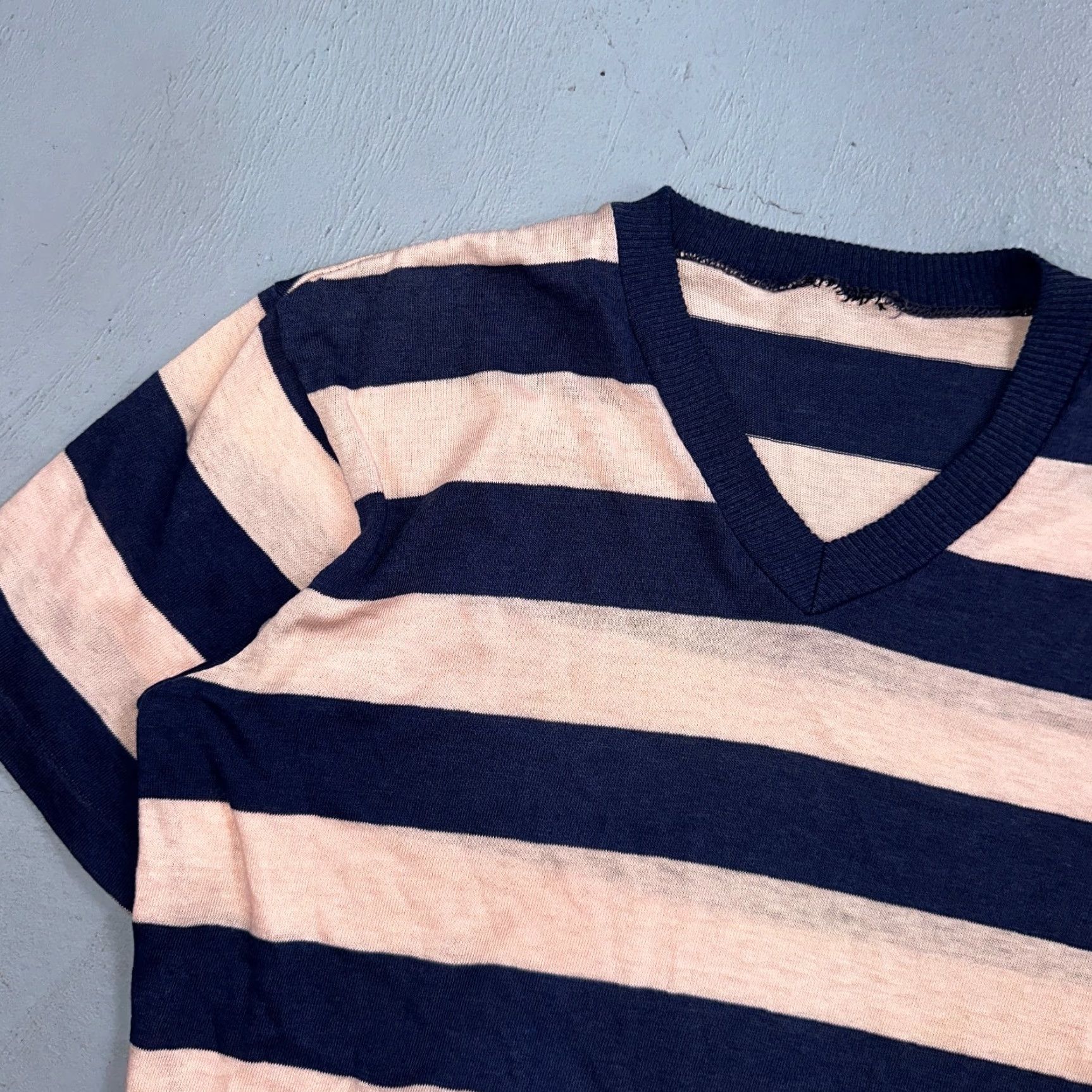 Essentials VINTAGE Blue Pink Rockabilly T Shirt 1970s Striped Crew Neck Short Sleeve Mens L Cotton Size US L / EU 52-54 / 3 - 2 Thumbnail