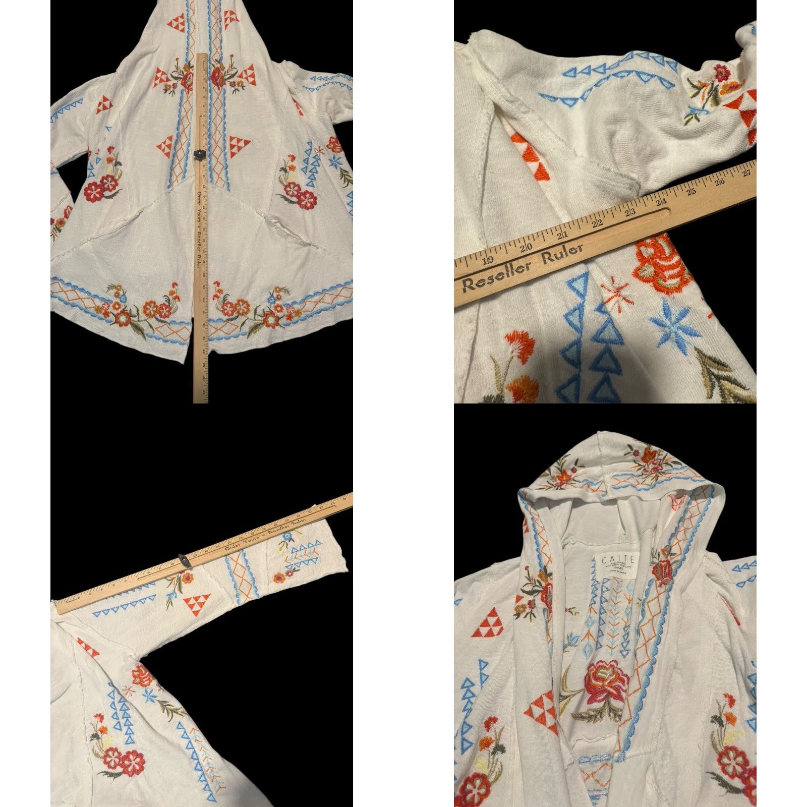 Akira Caite Kira Jacket Embroidered Open Hoodie Size Small Womens Hoodie Casual Lightweight Open Front Embroidered 100% Cotton White S Size S / US 4 / IT 40 - 9 Thumbnail