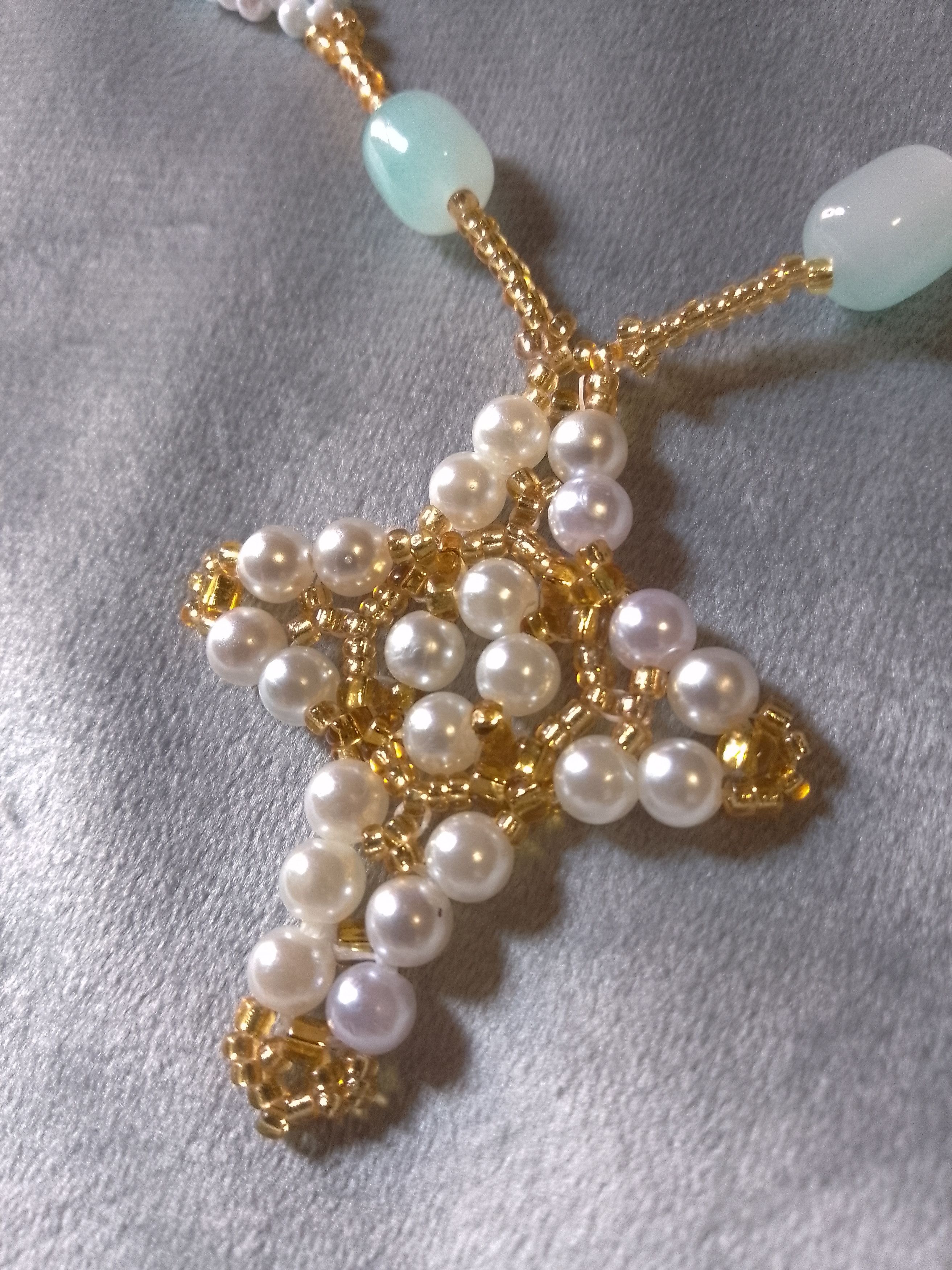 Other Necklace Cross Pearls Blue gemstones vintage style Size ONE SIZE - 4 Thumbnail